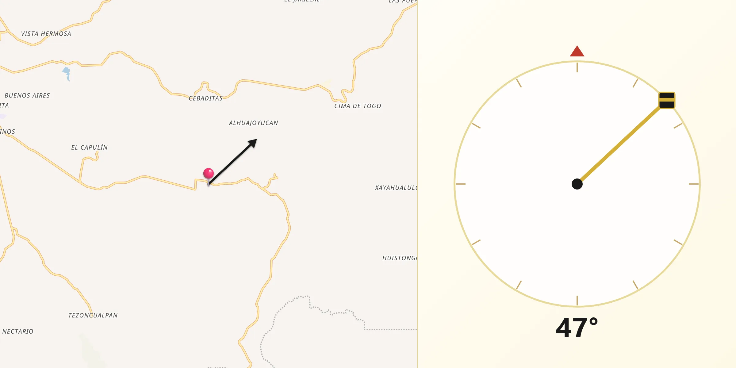 Dirección de la Qibla desde Santa Elena Paliseca