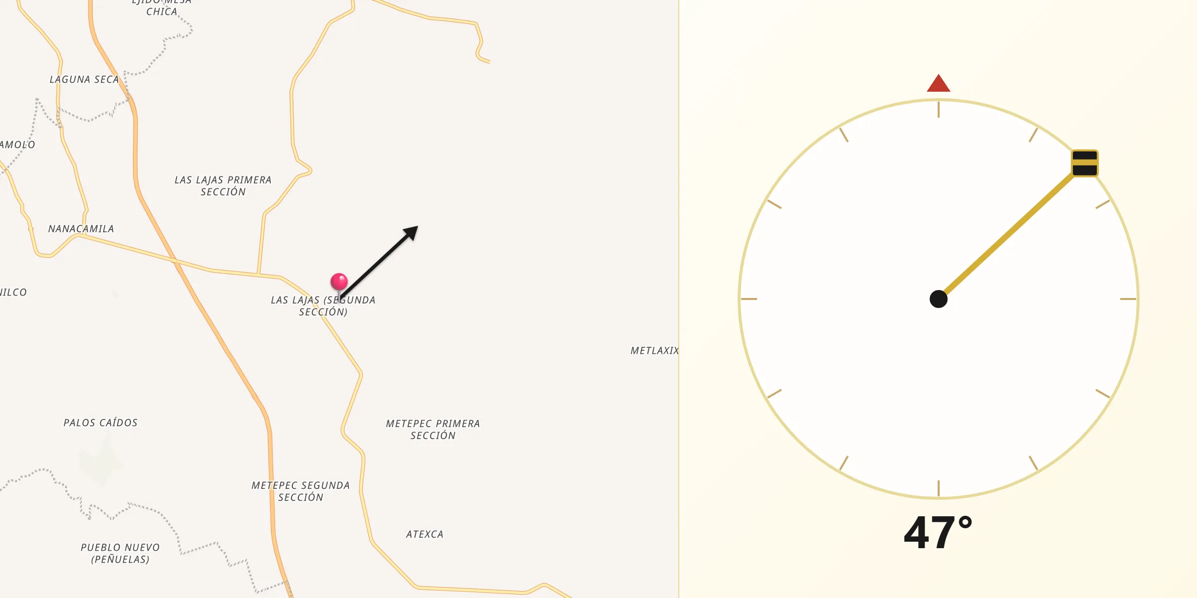 Dirección de la Qibla desde Las Lajas