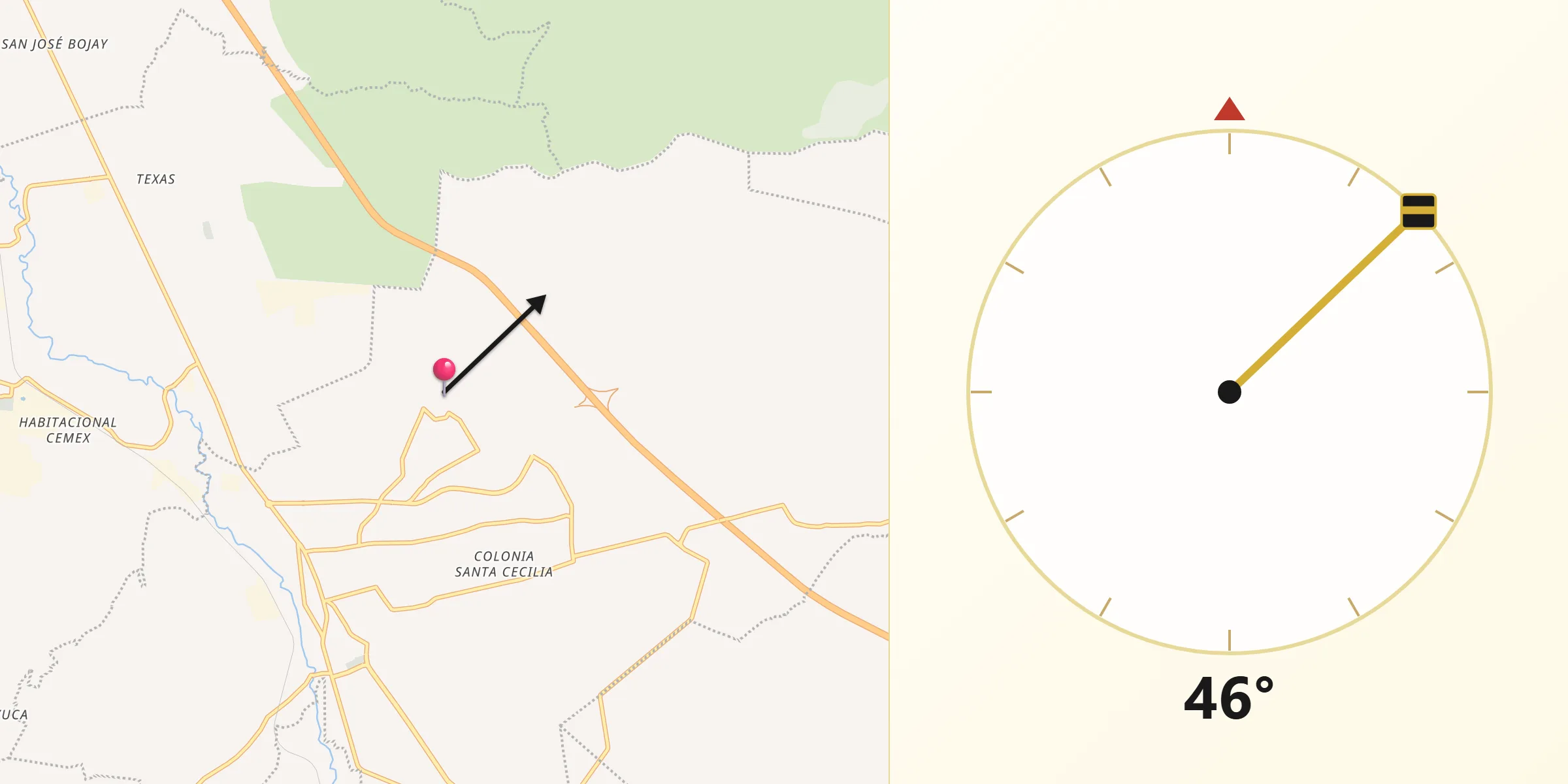 Dirección de la Qibla desde Coyotillos
