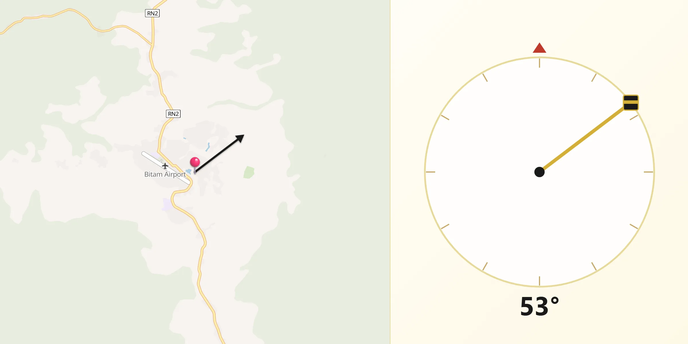 Direction vers la Qibla depuis Bitam