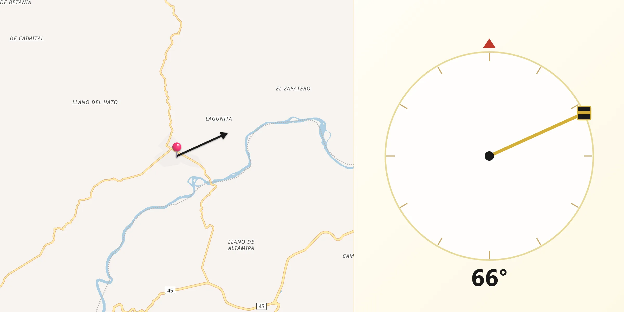 Dirección de la Qibla desde Tarqui