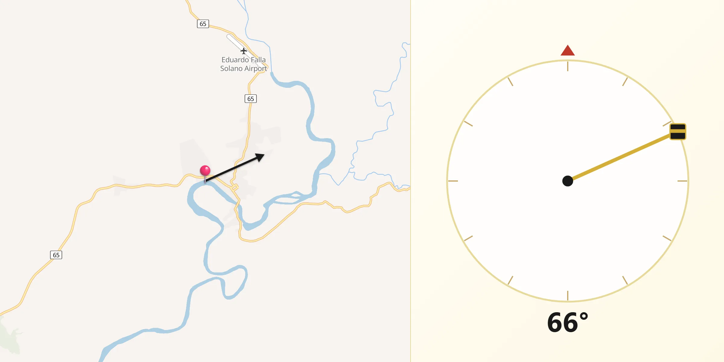Dirección de la Qibla desde San Vicente del Caguán