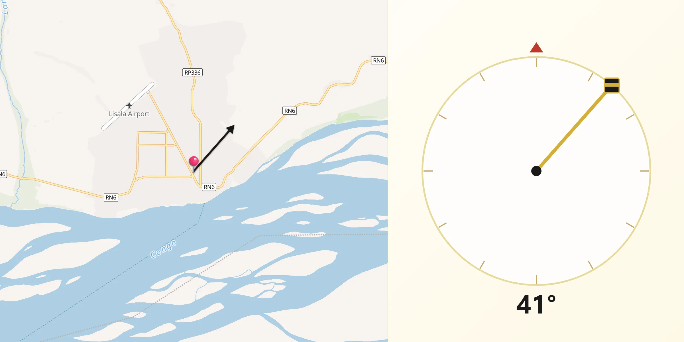 Direction vers la Qibla depuis Lisala