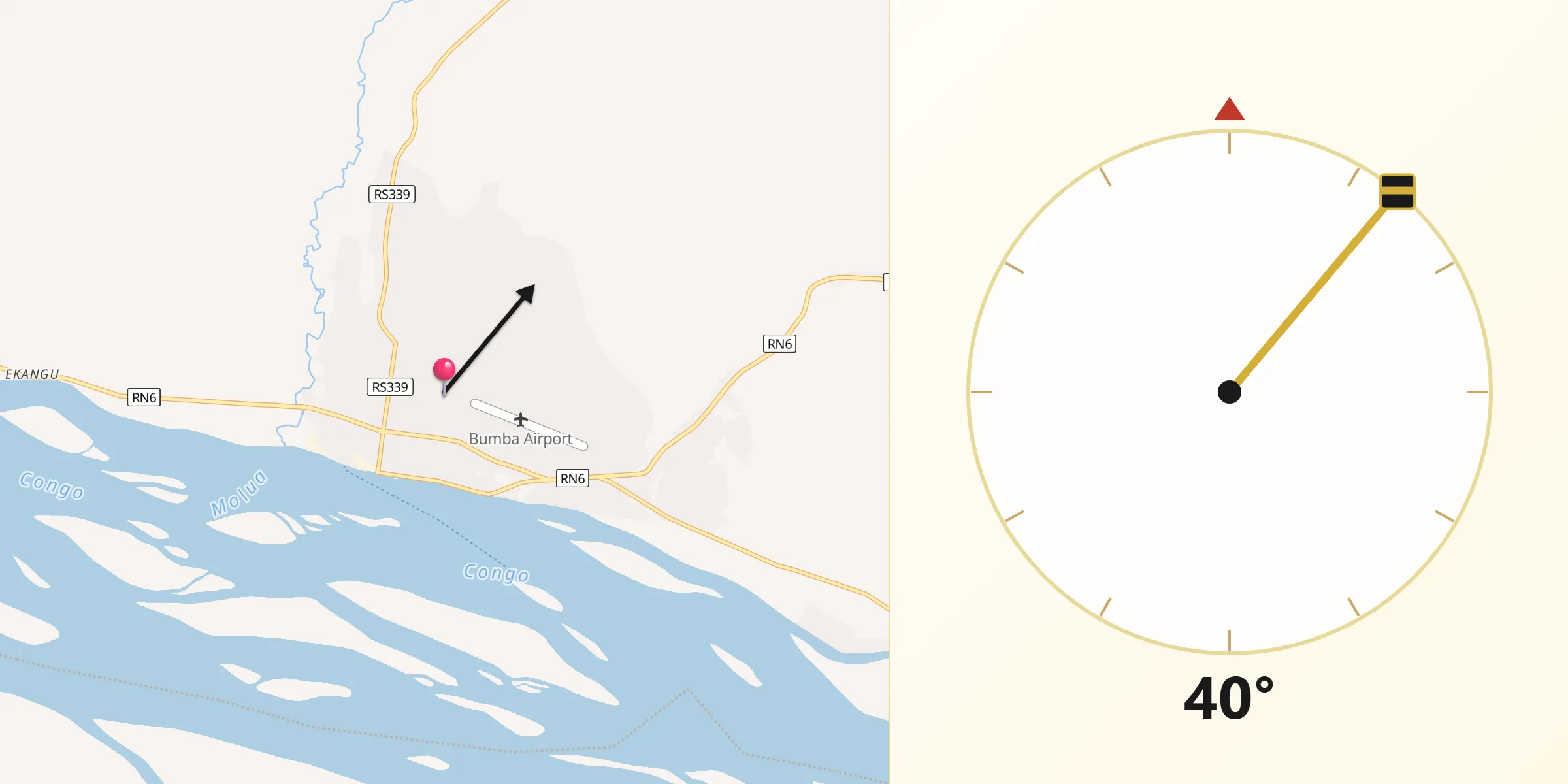 Direction vers la Qibla depuis Bumba