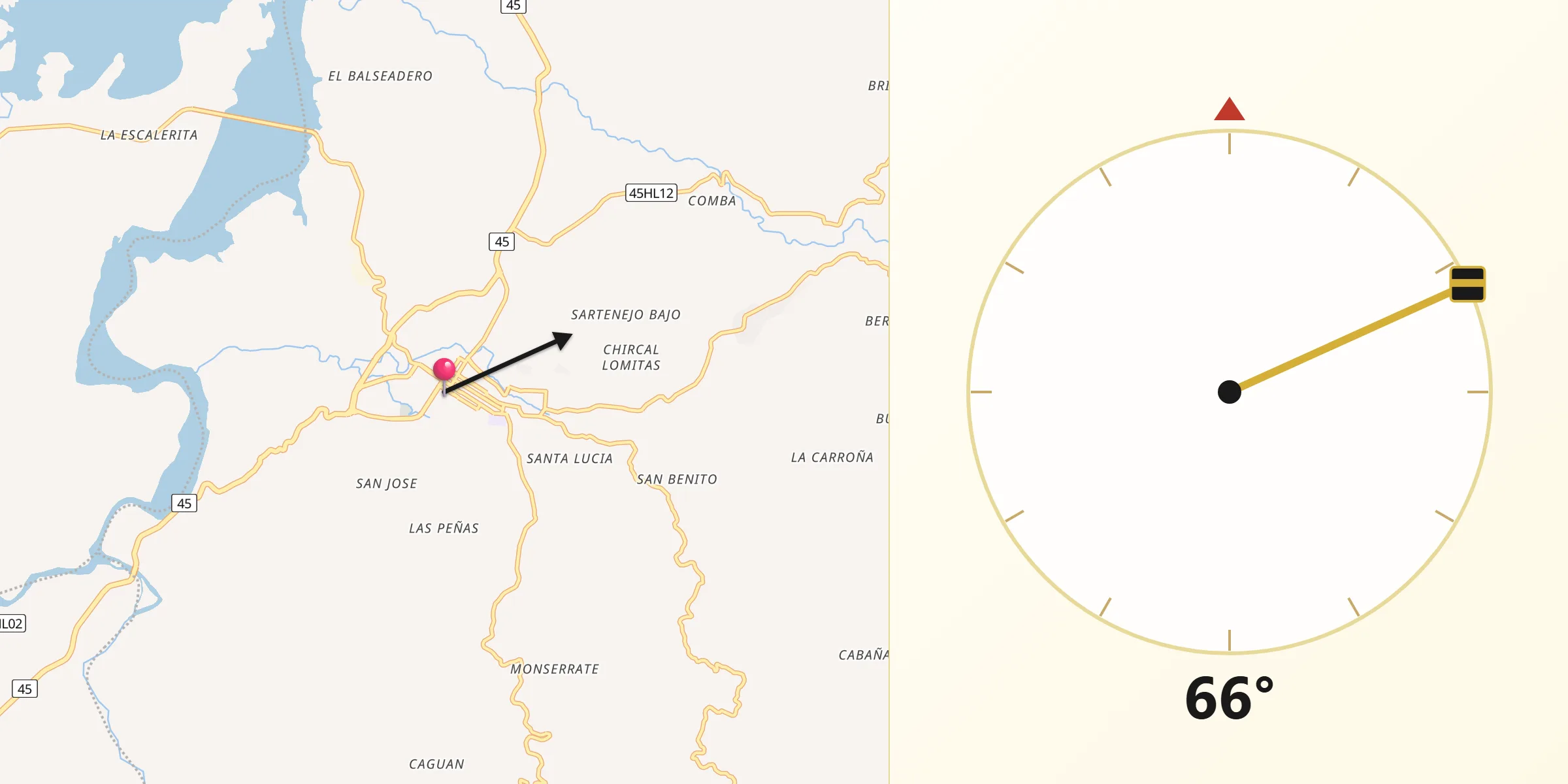 Dirección de la Qibla desde Garzón