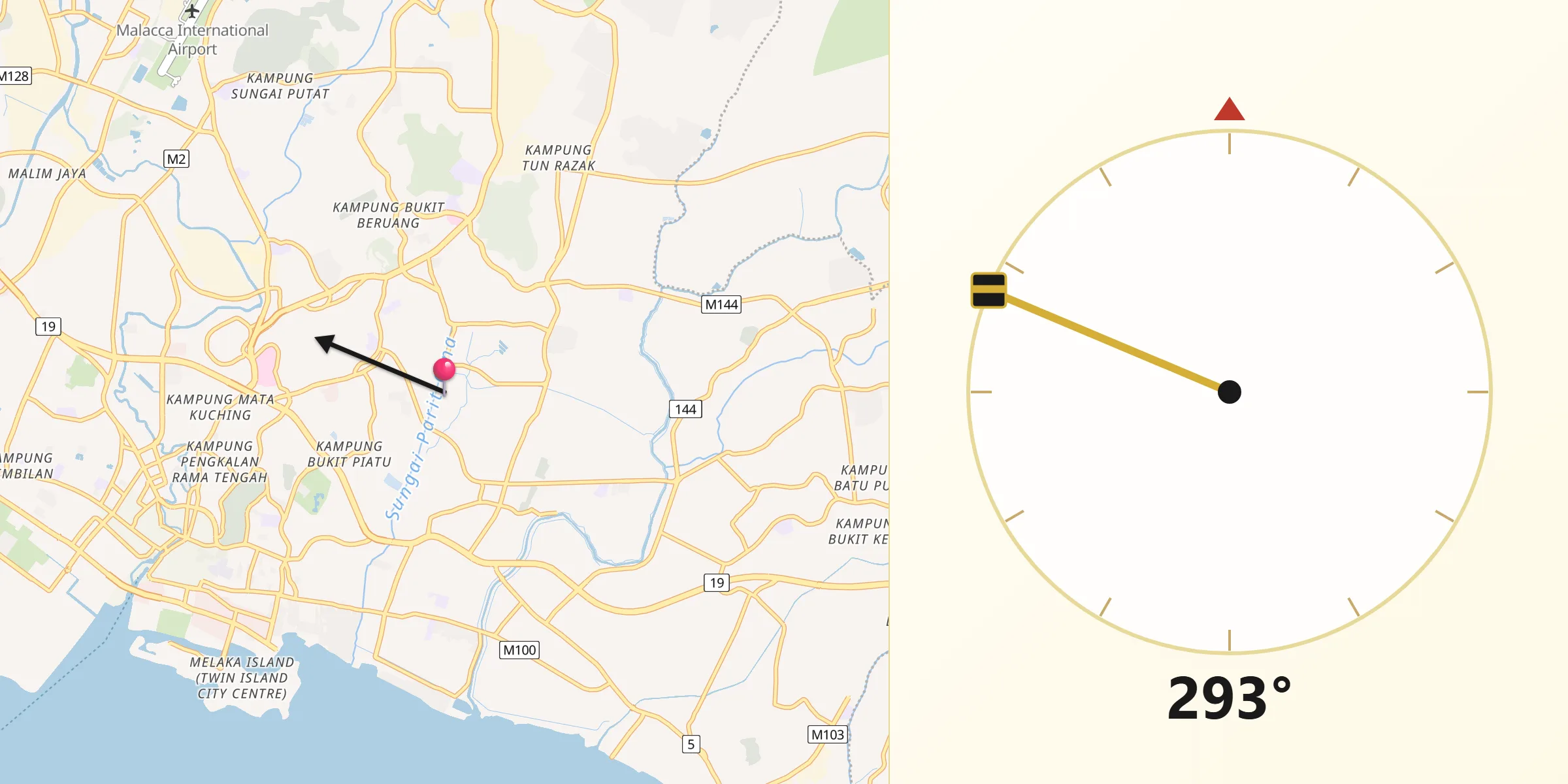 Qibla Direction from Kampung Bukit Baharu