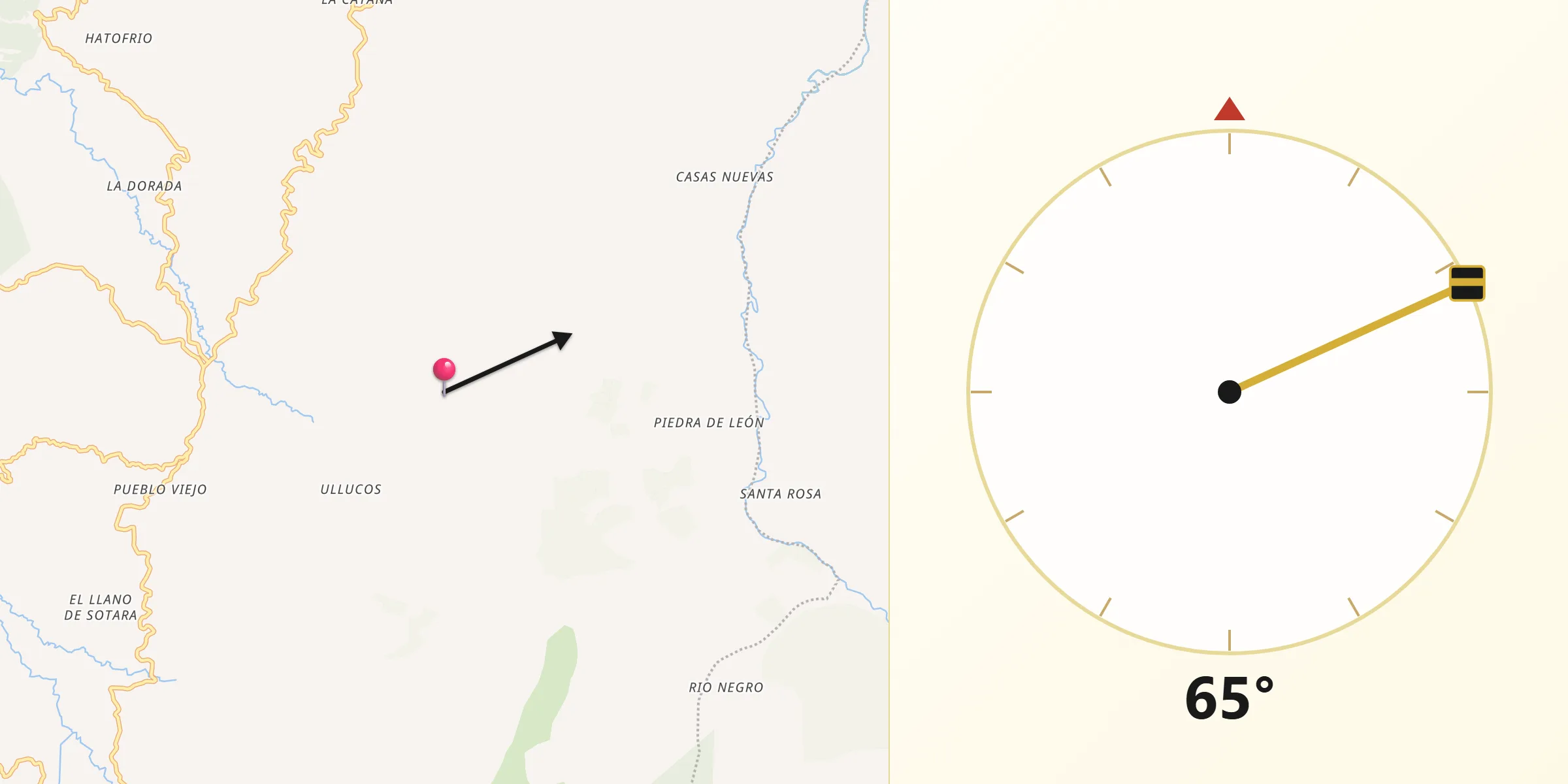 Dirección de la Qibla desde Sotará
