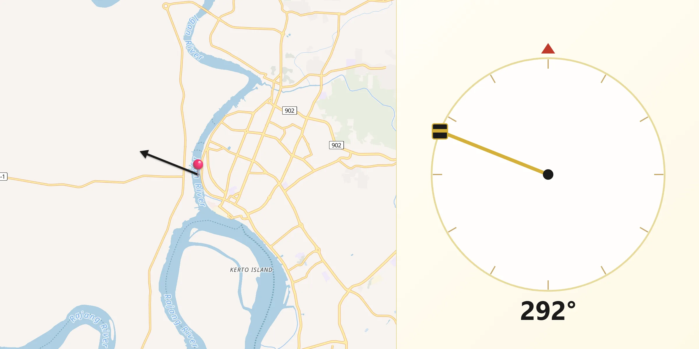 Direction vers la Qibla depuis Sibu
