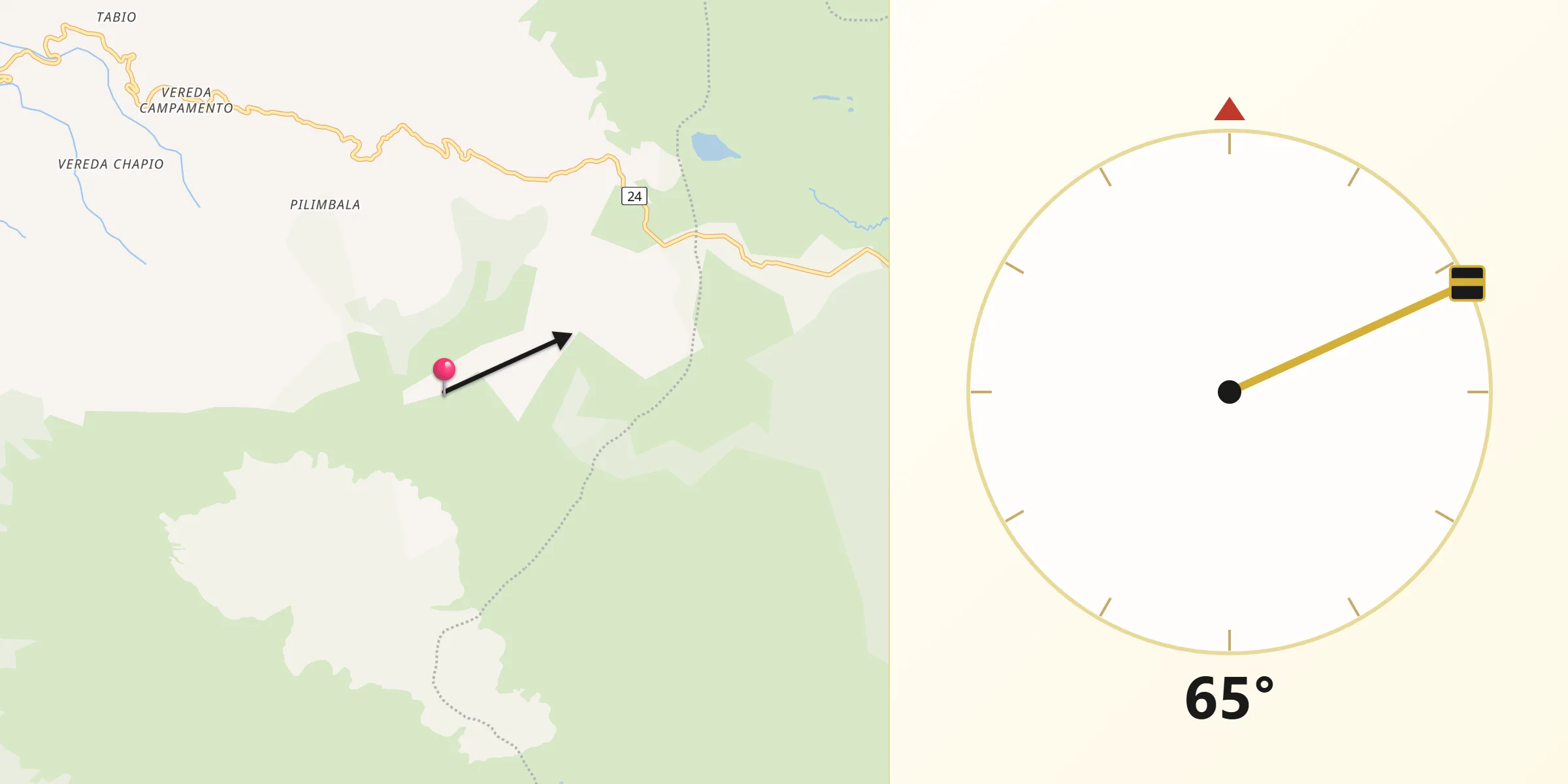 Dirección de la Qibla desde Puracé