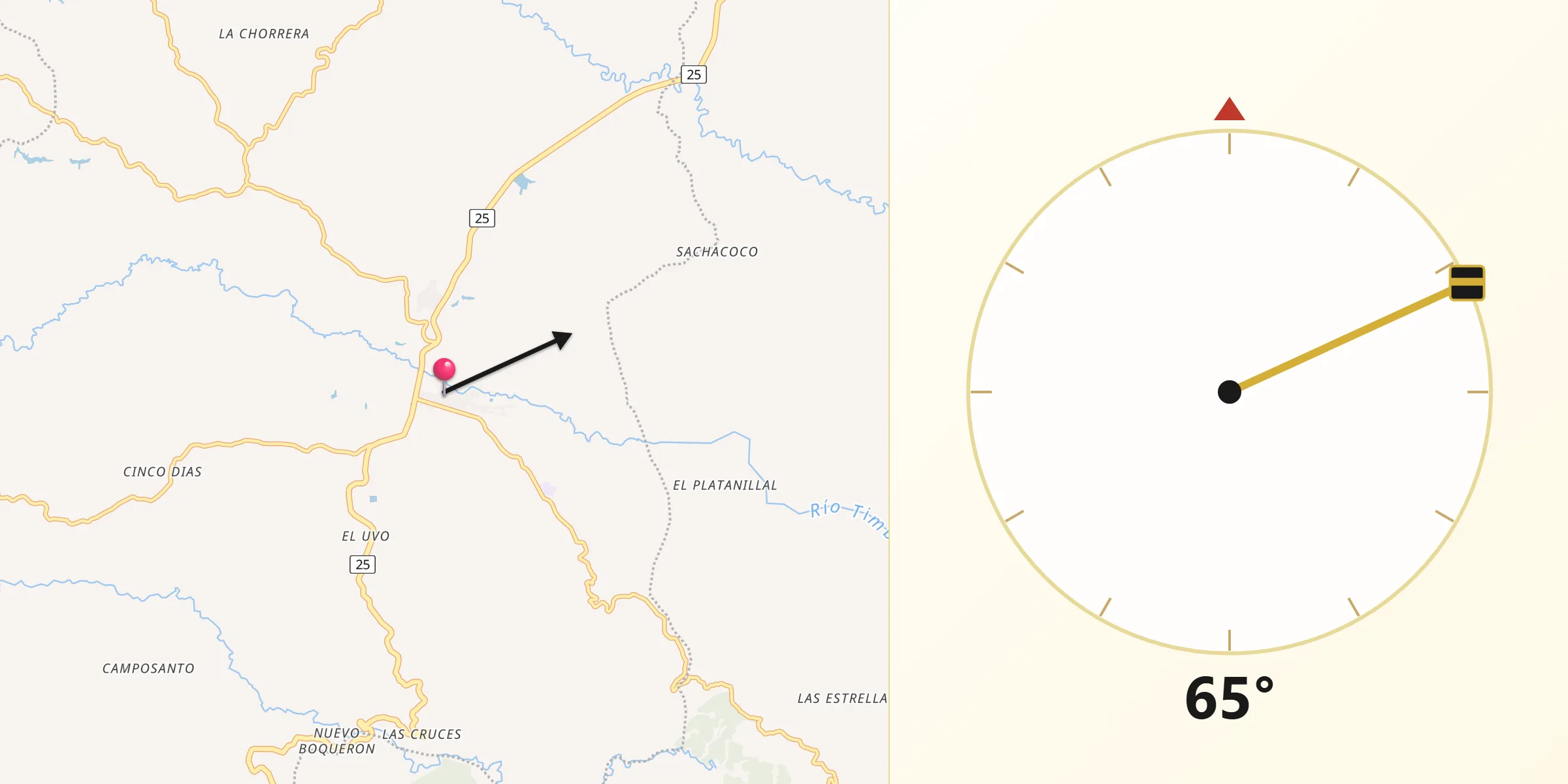 Dirección de la Qibla desde Timbío