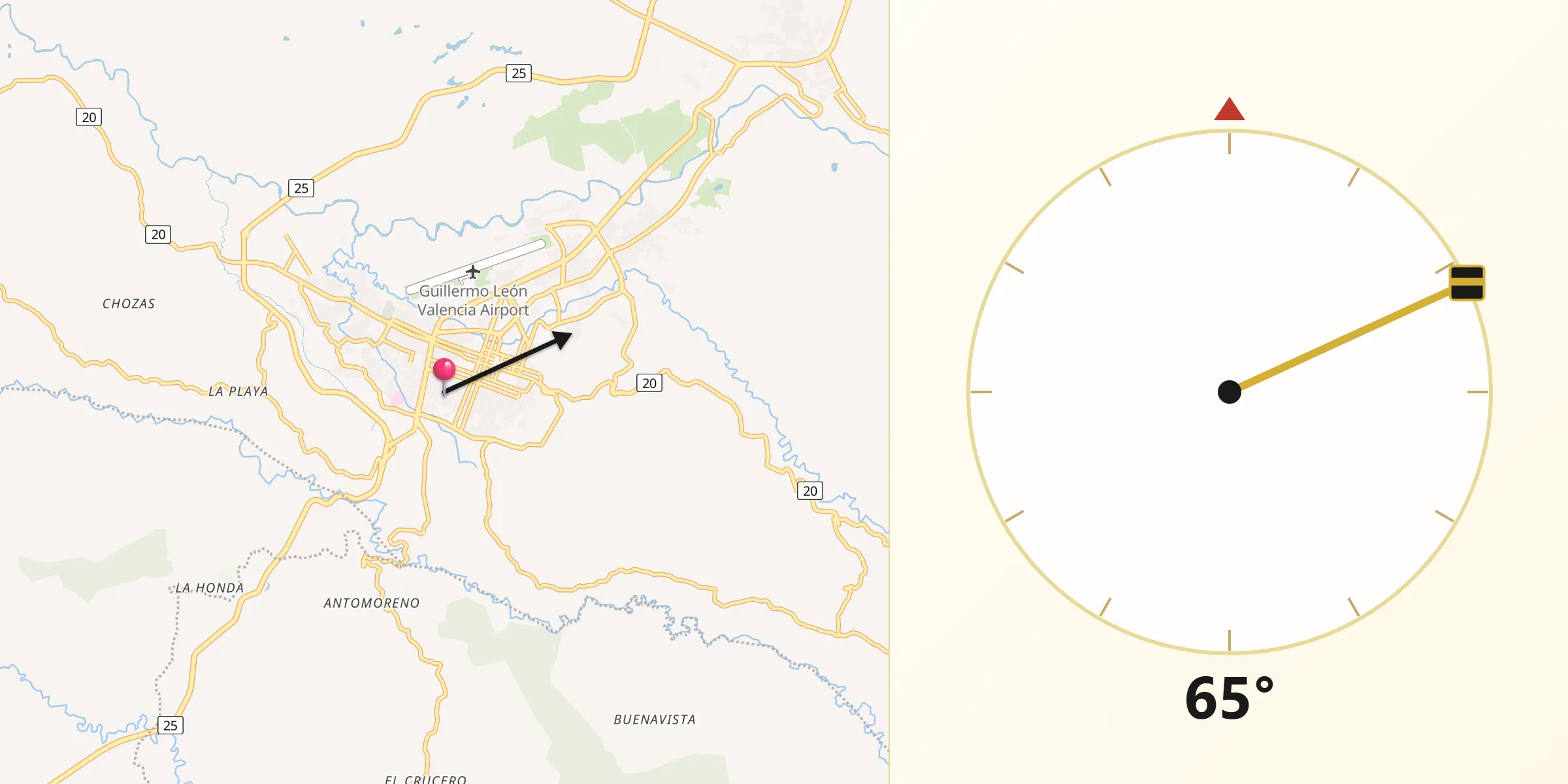 Dirección de la Qibla desde Popayán