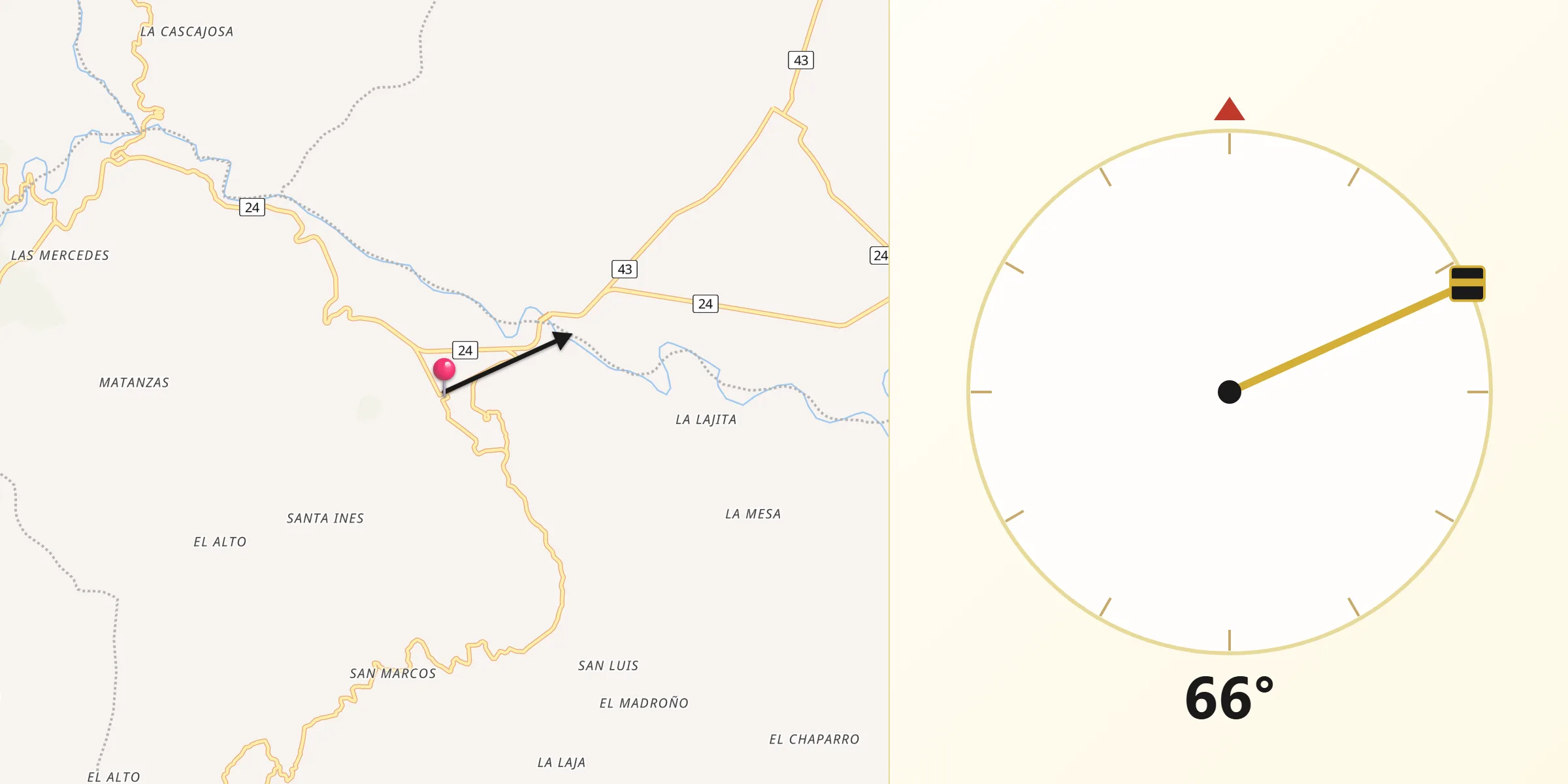 Dirección de la Qibla desde Paicol