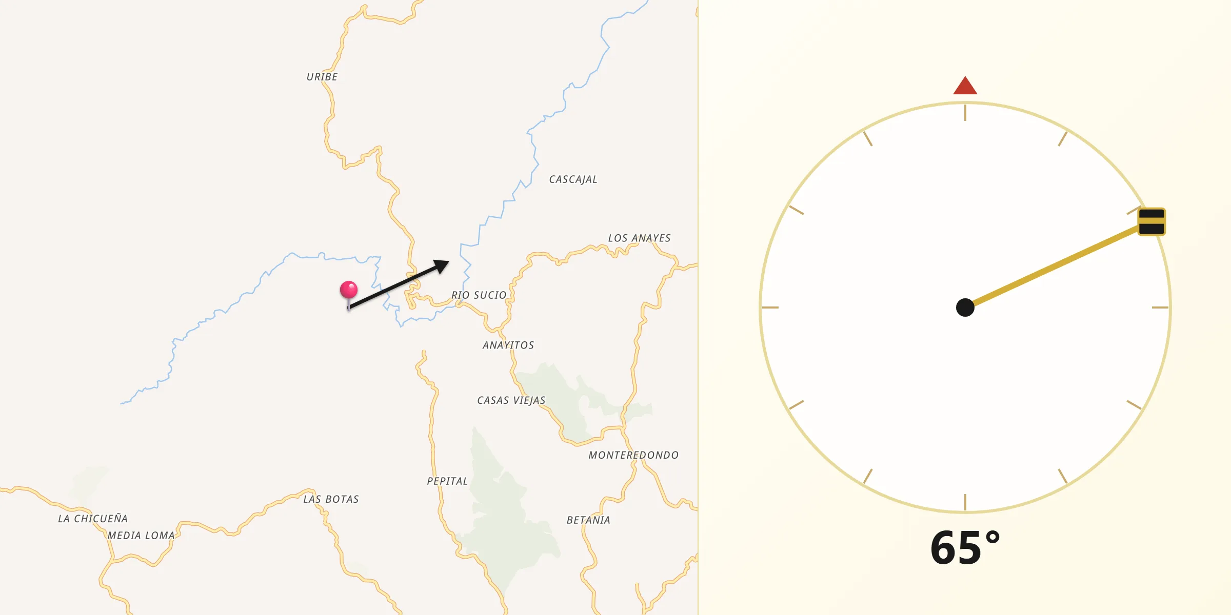 Dirección de la Qibla desde Villa Rica