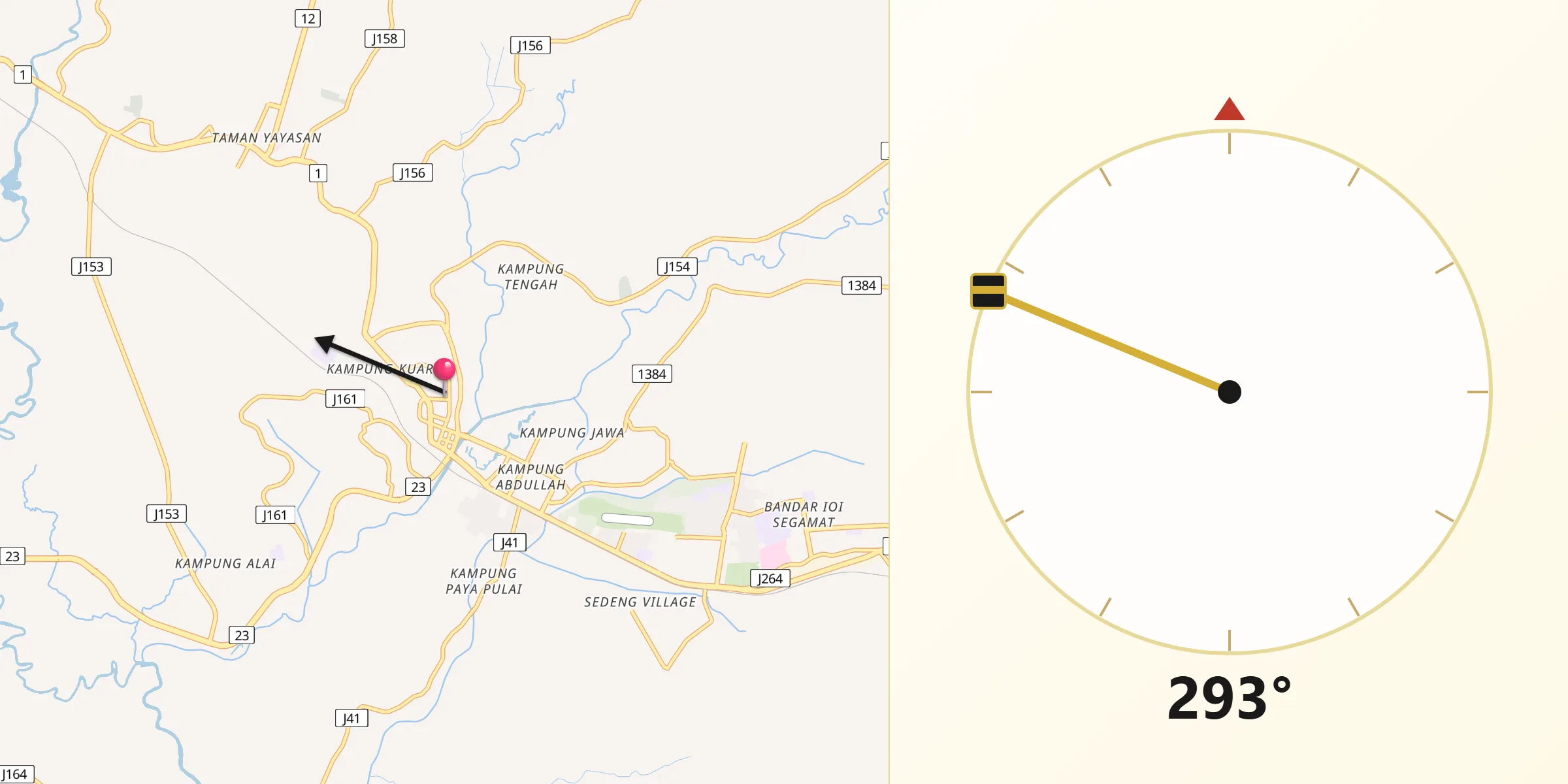 Direction vers la Qibla depuis Segamat