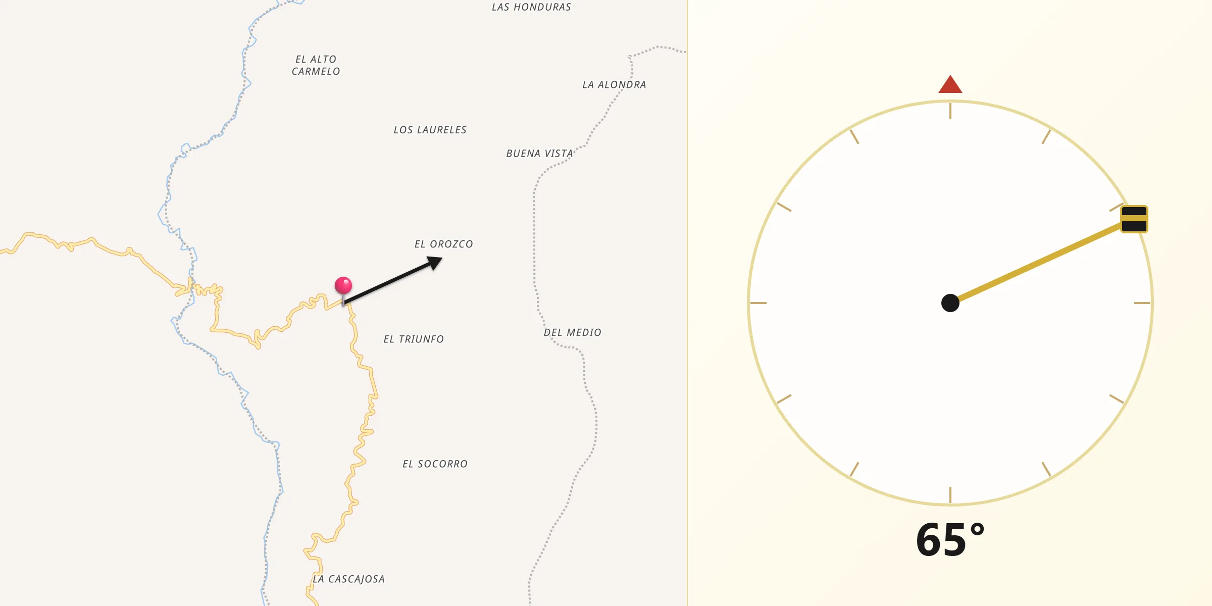 Dirección de la Qibla desde Nataga