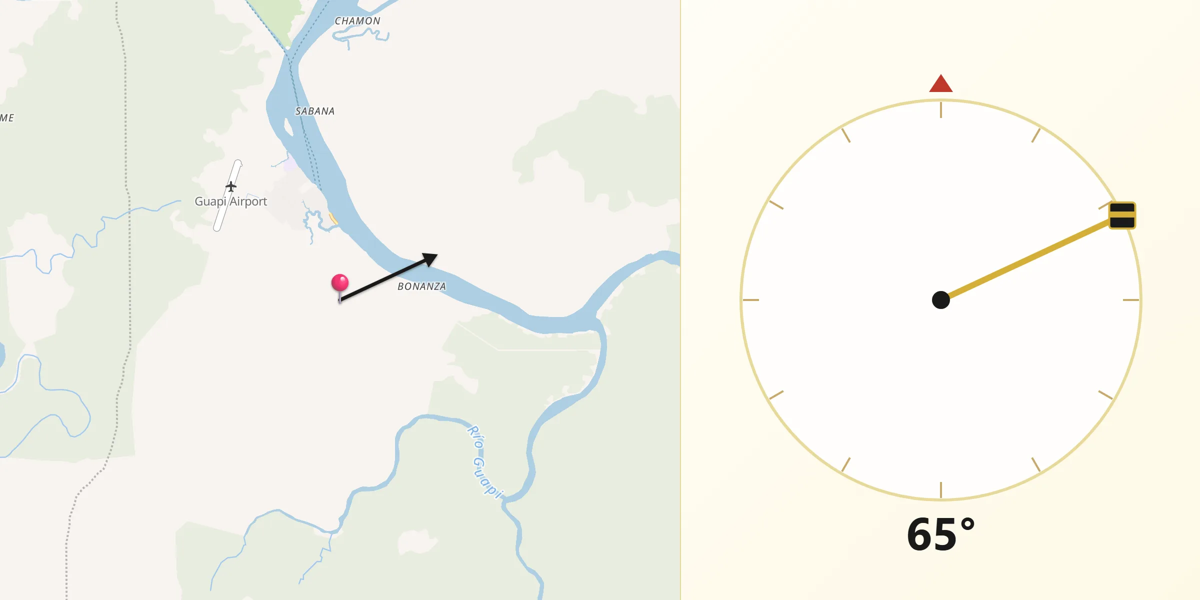 Dirección de la Qibla desde Guapi