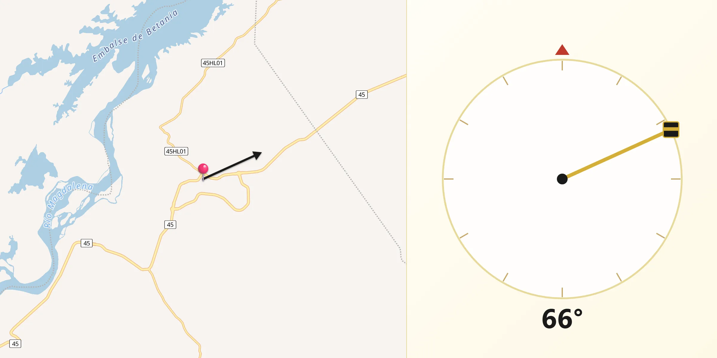 Dirección de la Qibla desde Hobo