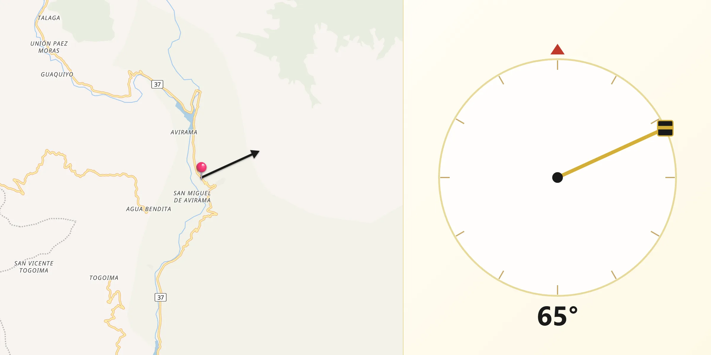 Dirección de la Qibla desde Páez