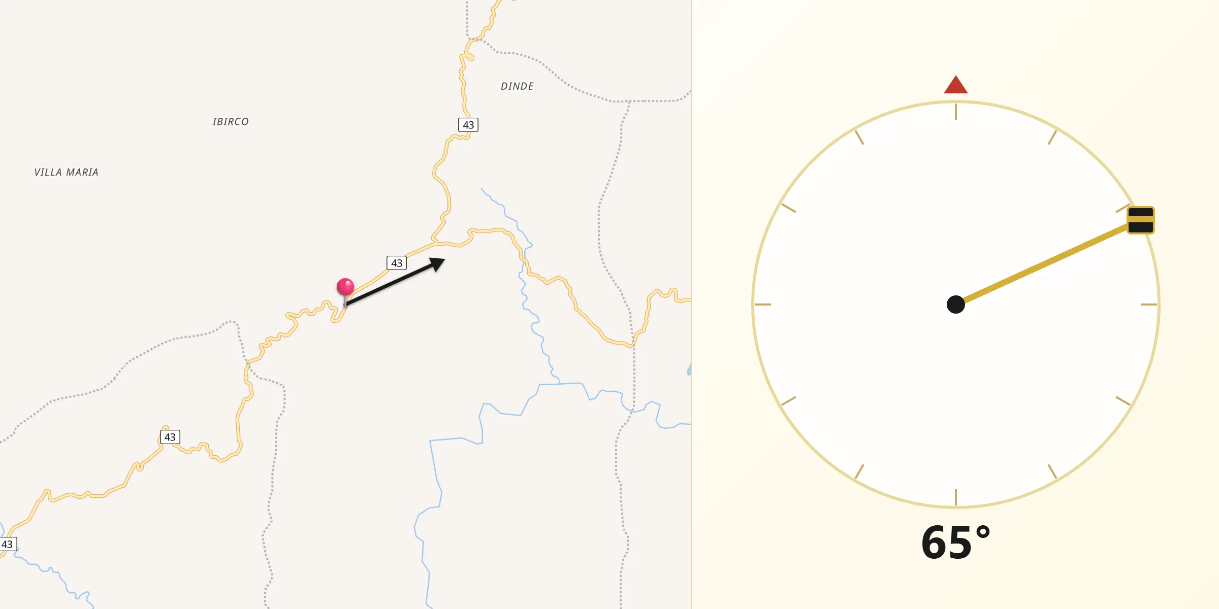 Dirección de la Qibla desde Iquira