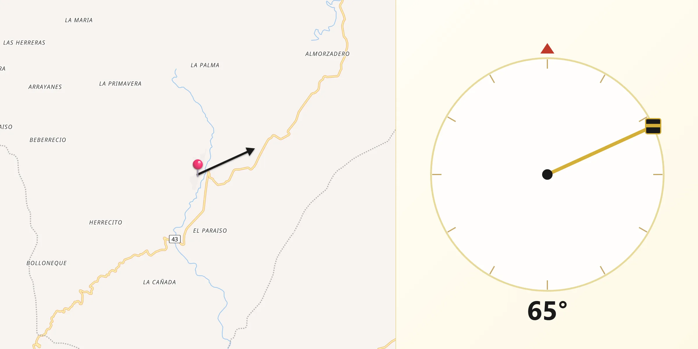 Dirección de la Qibla desde Teruel