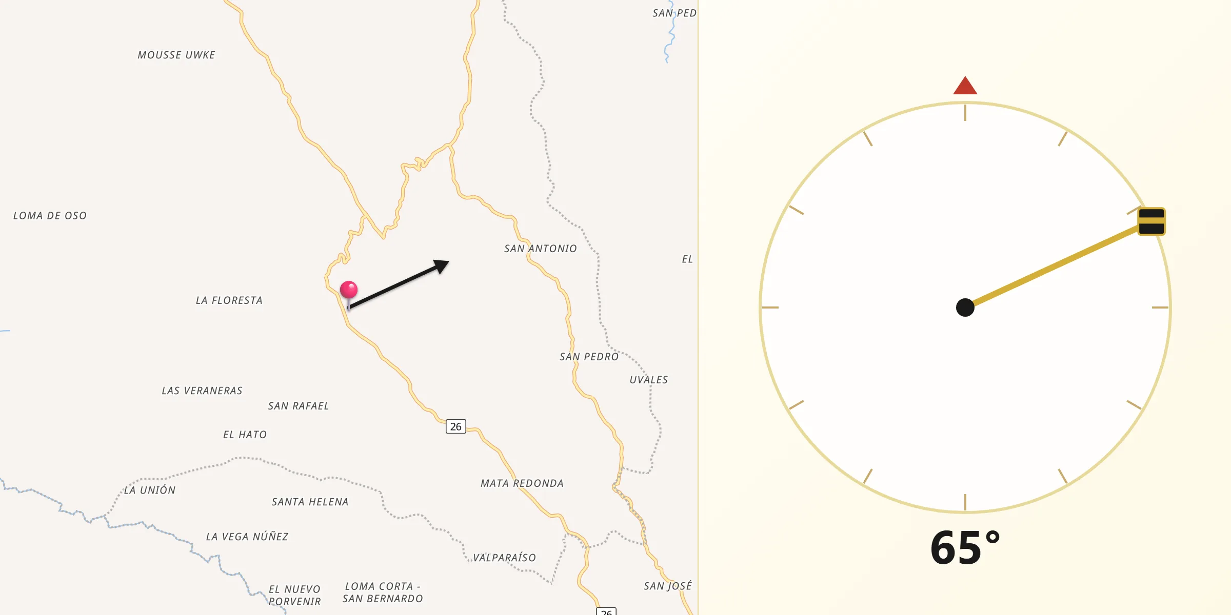 Dirección de la Qibla desde Morales