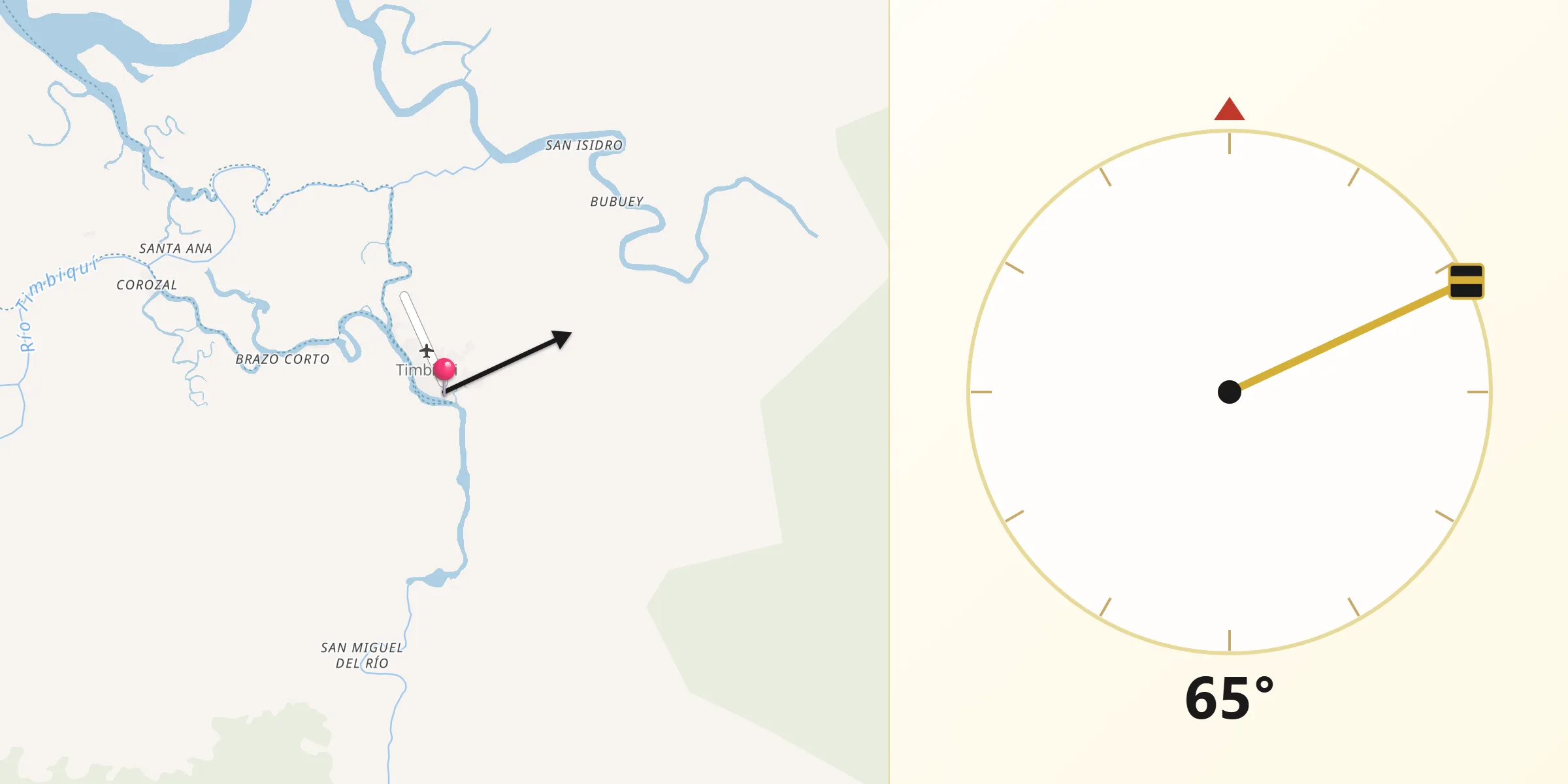 Dirección de la Qibla desde Timbiquí