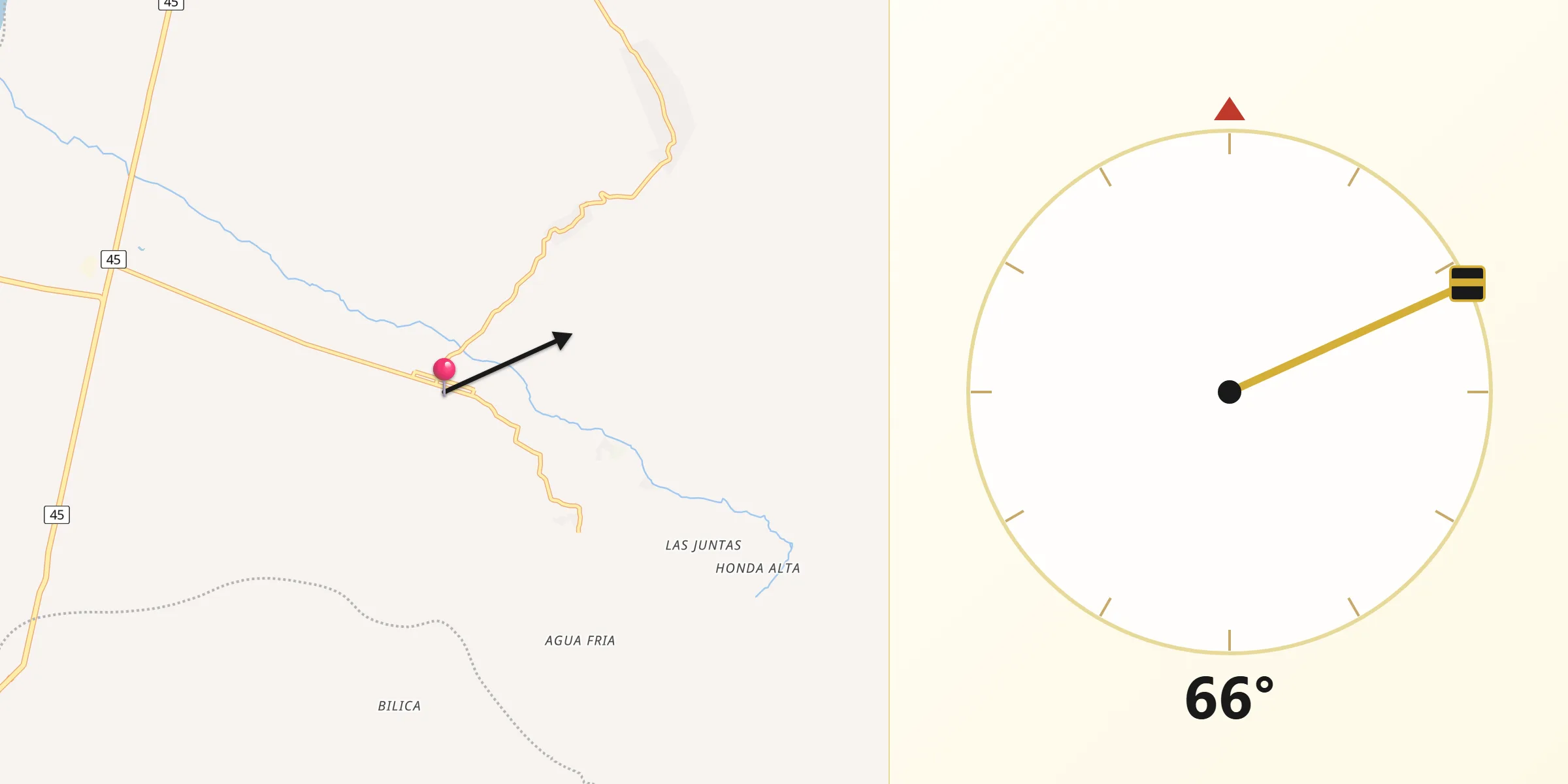 Dirección de la Qibla desde Rivera