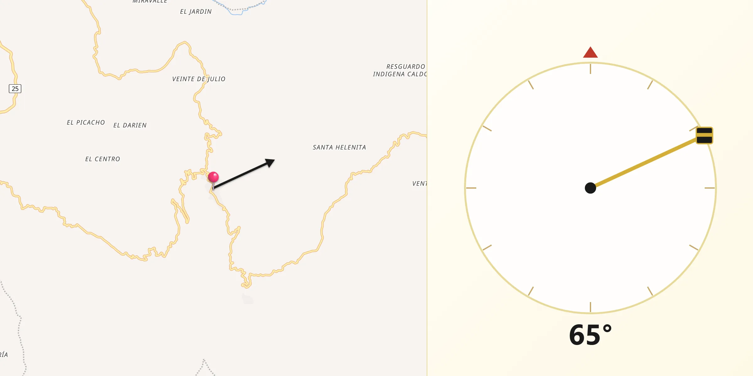 Dirección de la Qibla desde Caldono