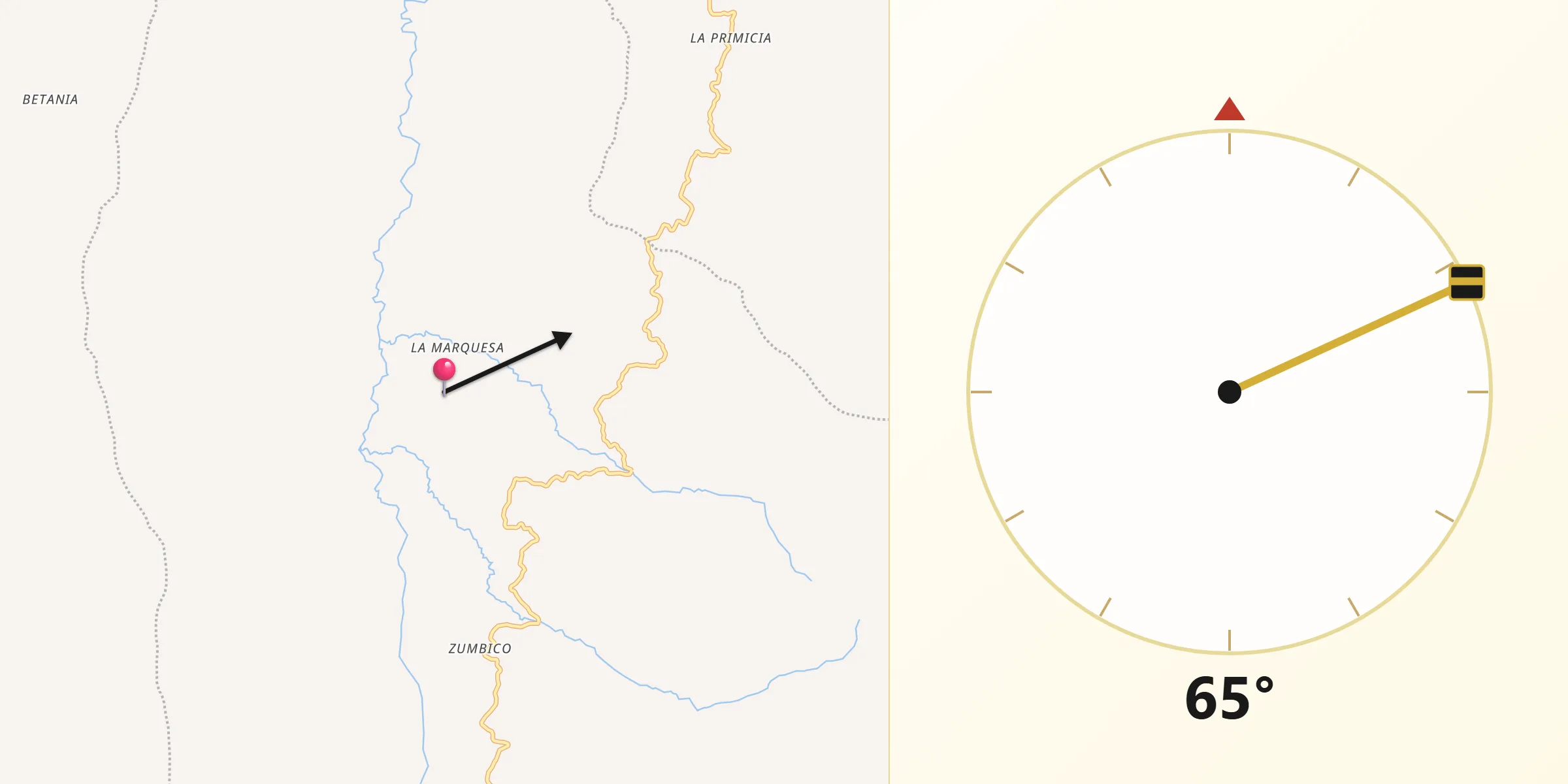Dirección de la Qibla desde Jambaló