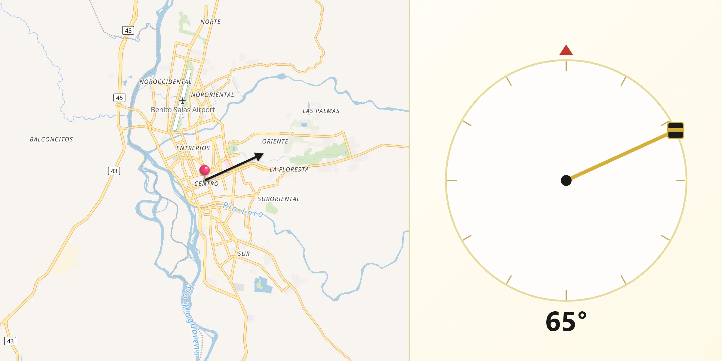 Dirección de la Qibla desde Neiva