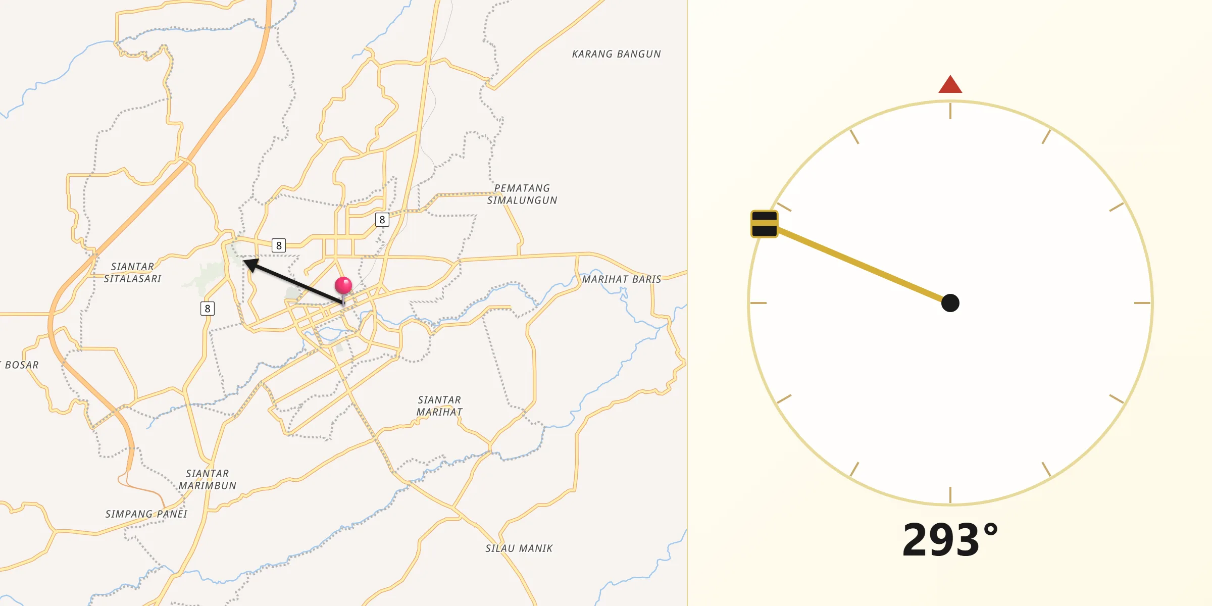 Qibla Direction from Pematangsiantar
