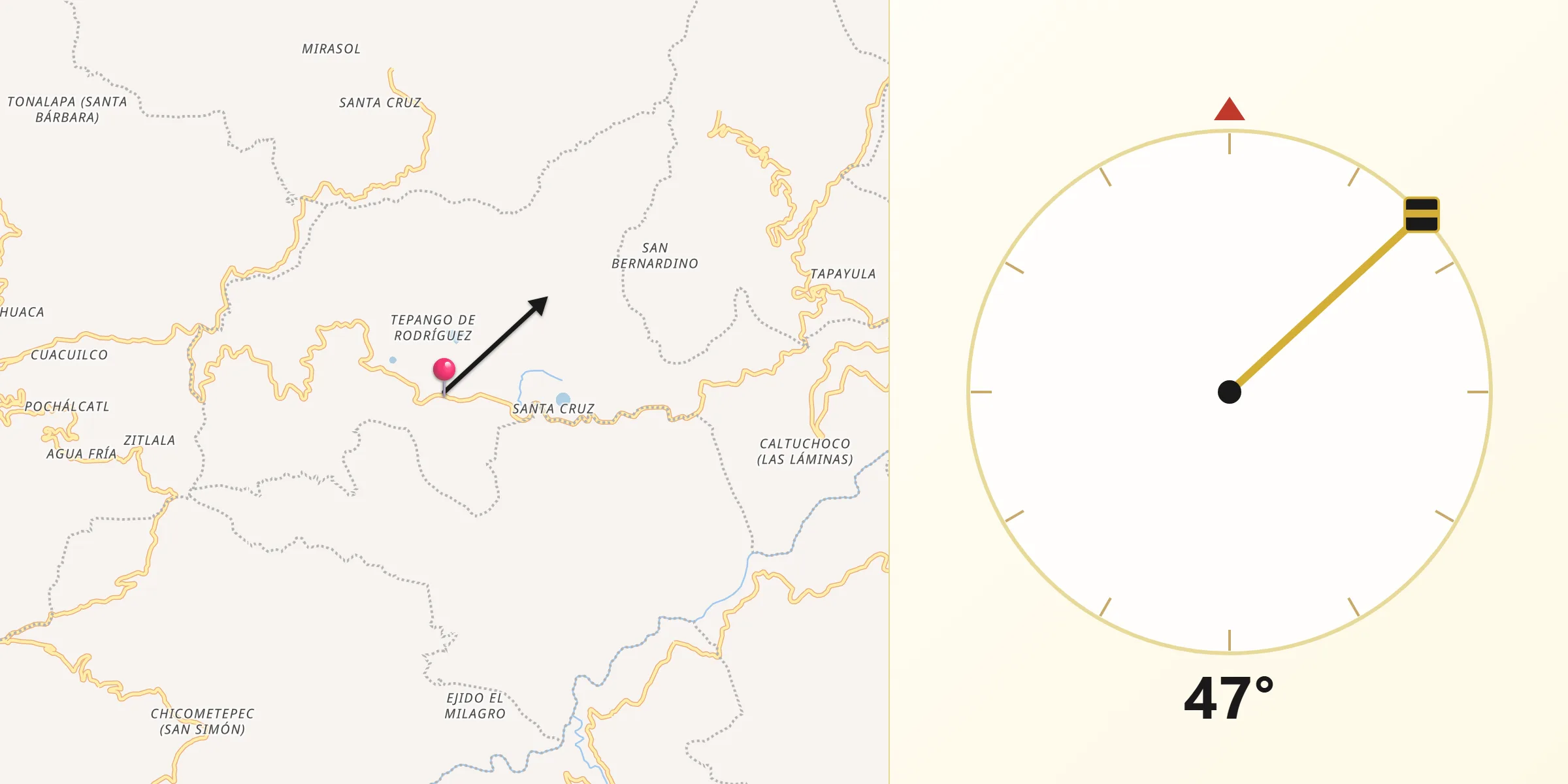 Dirección de la Qibla desde Tepango