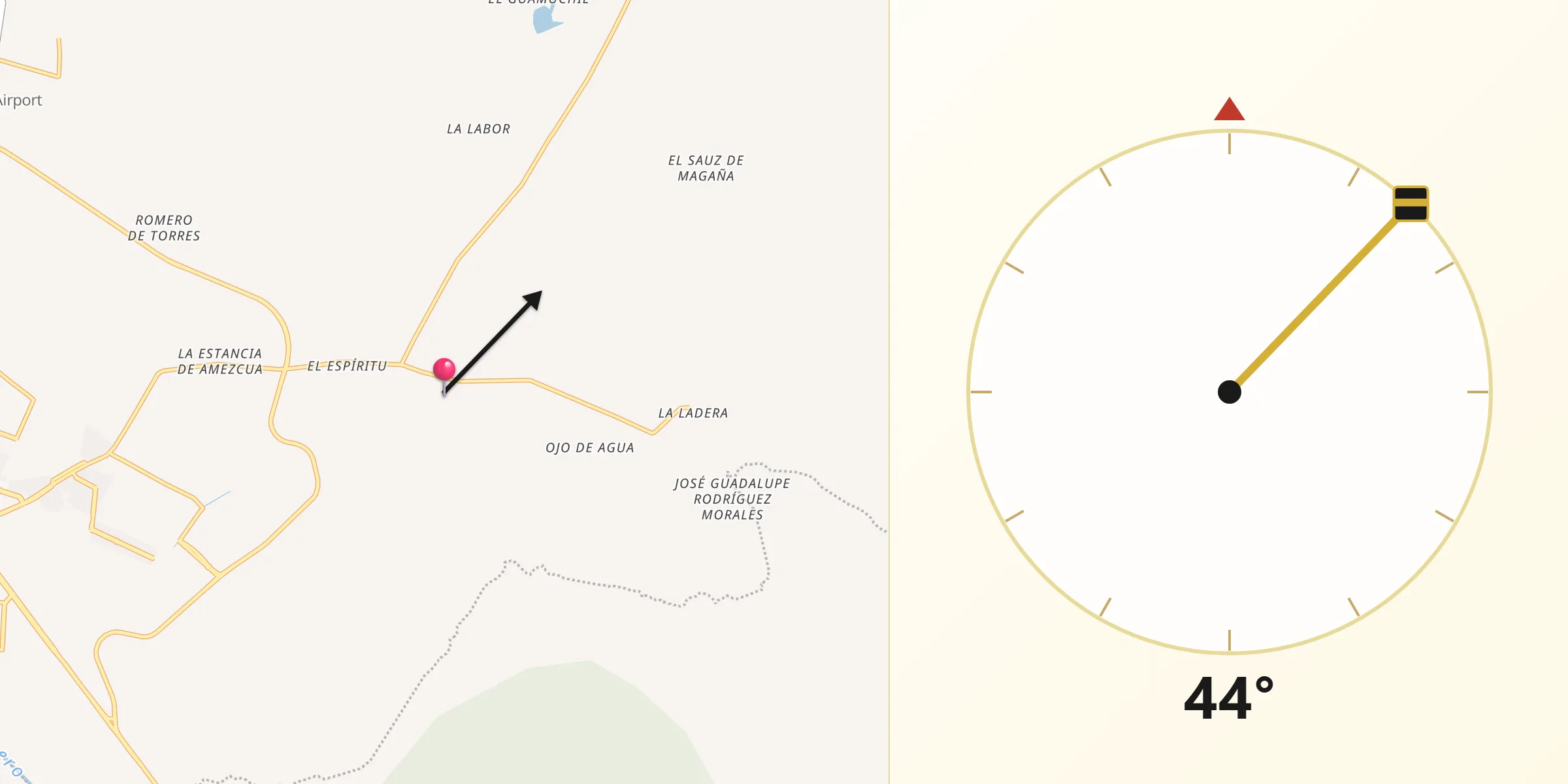 Dirección de la Qibla desde Aquiles Serdán