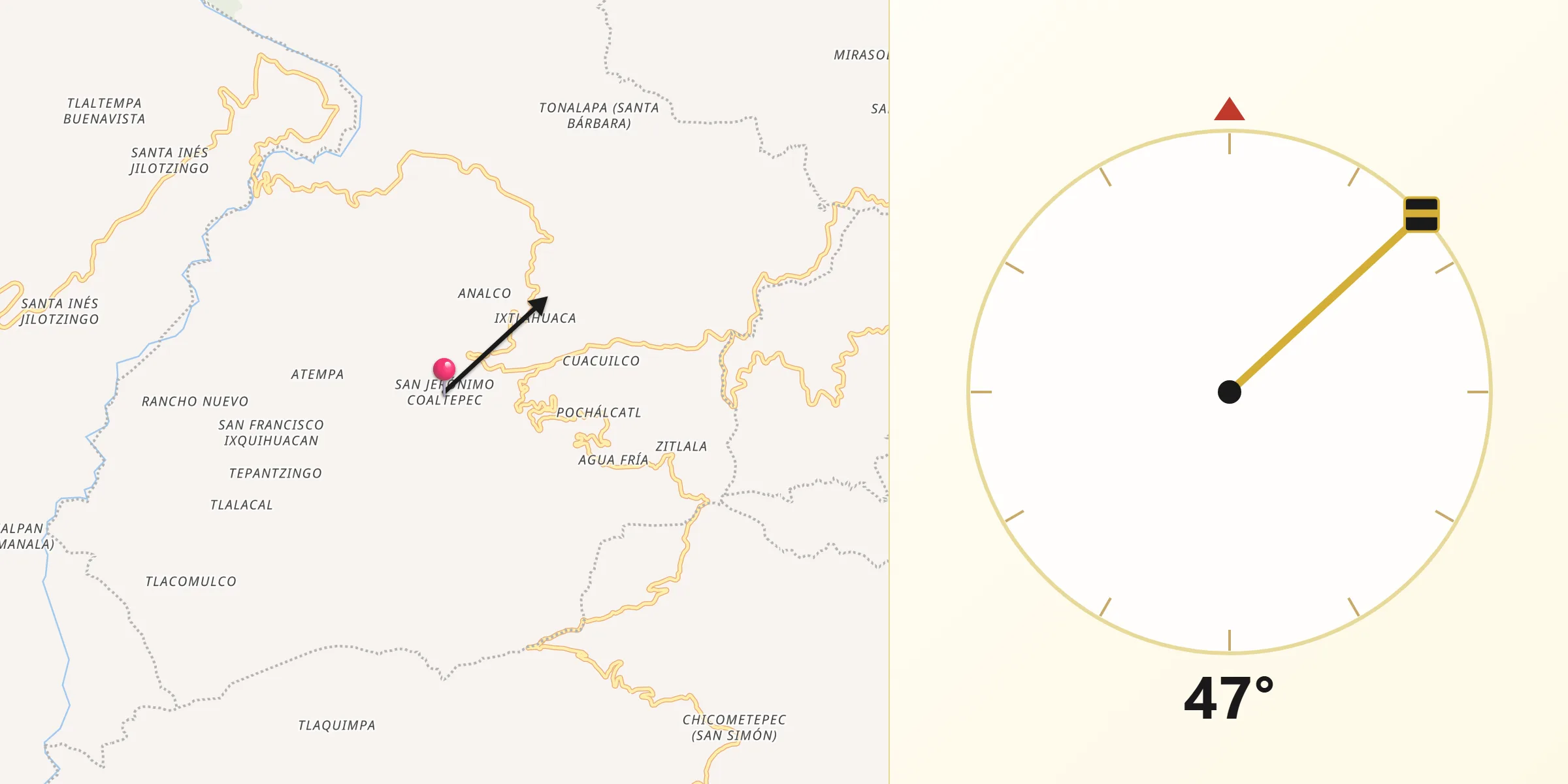 Dirección de la Qibla desde San Jerónimo Coaltepec