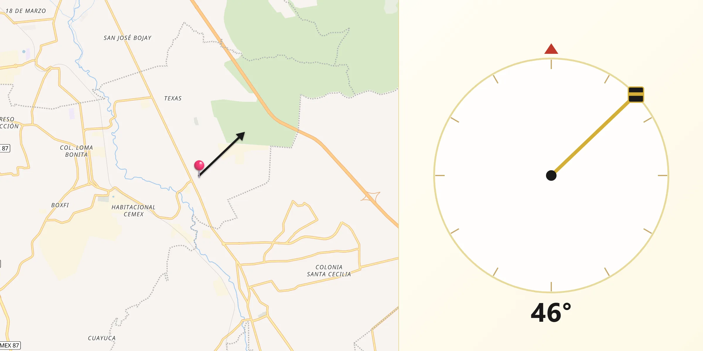 Dirección de la Qibla desde El Refugio