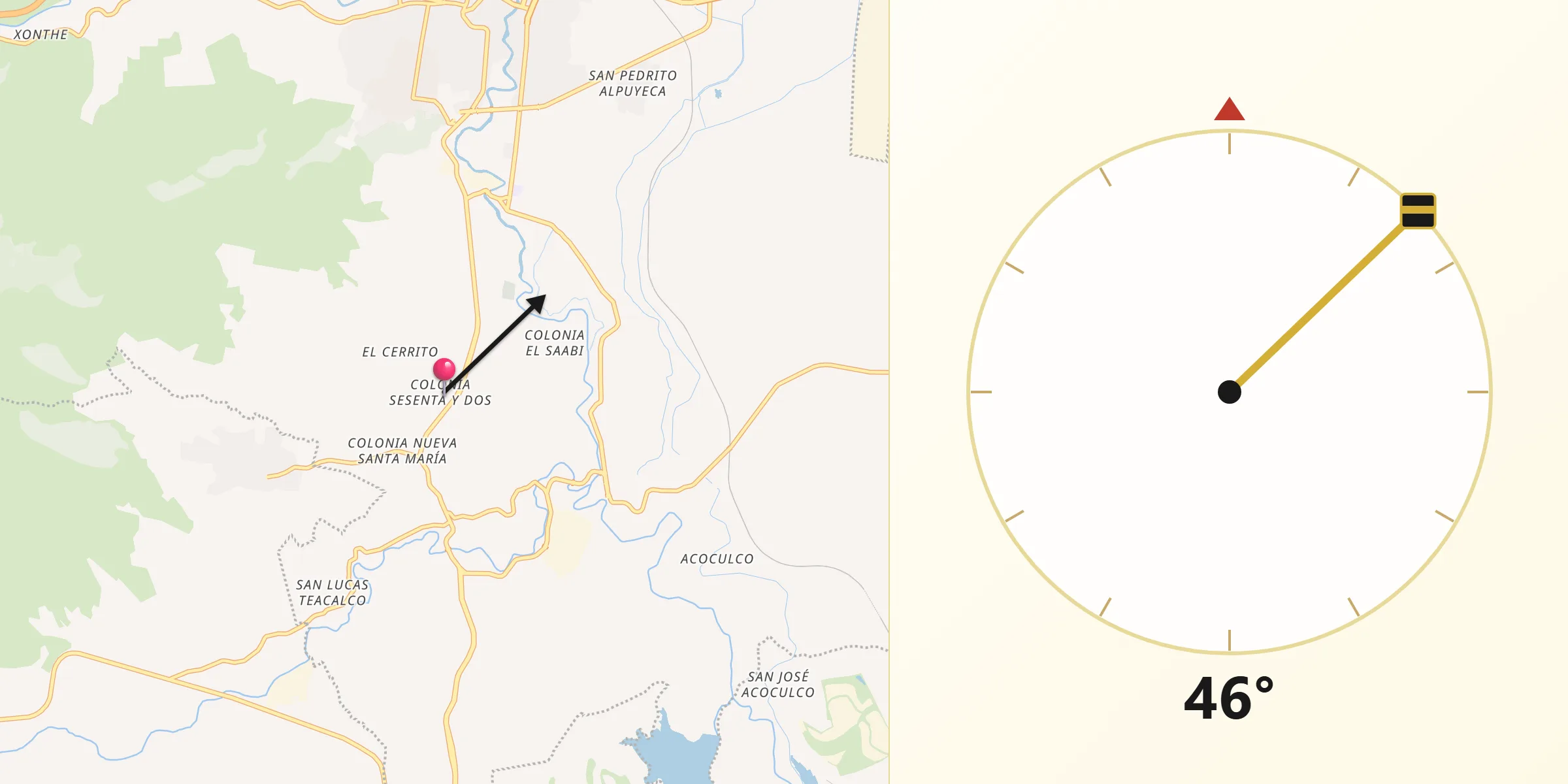 Dirección de la Qibla desde Colonia Sesenta y Dos