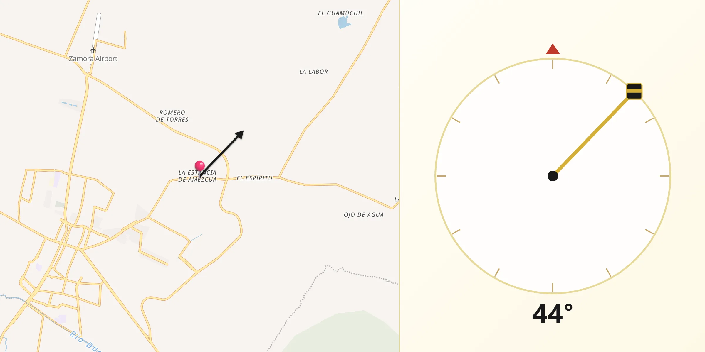 Dirección de la Qibla desde La Estancia de Amezcua