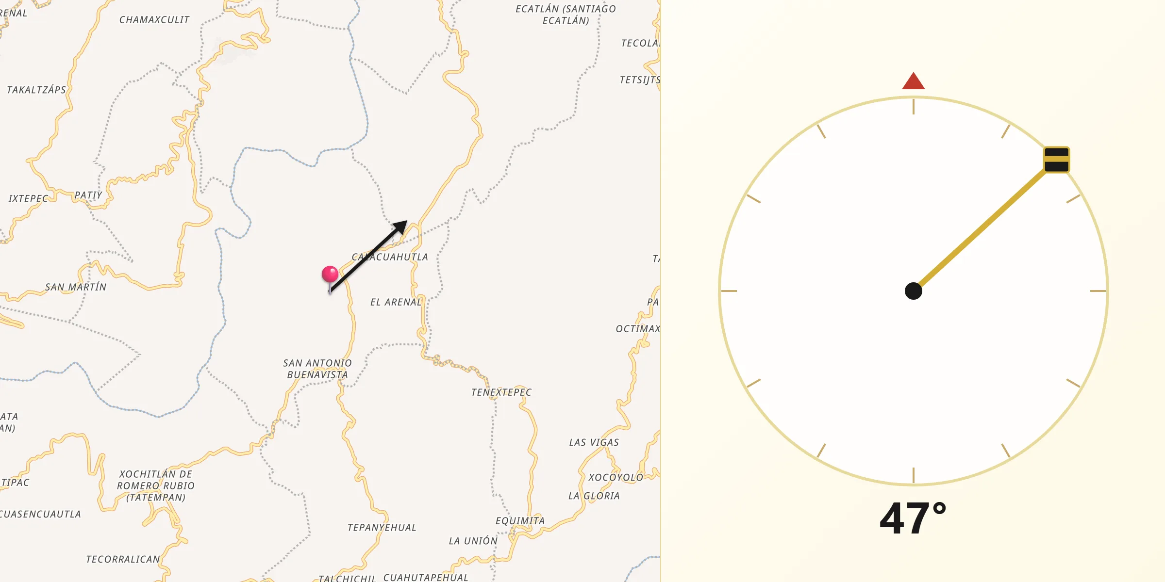 Dirección de la Qibla desde Zoquiapan