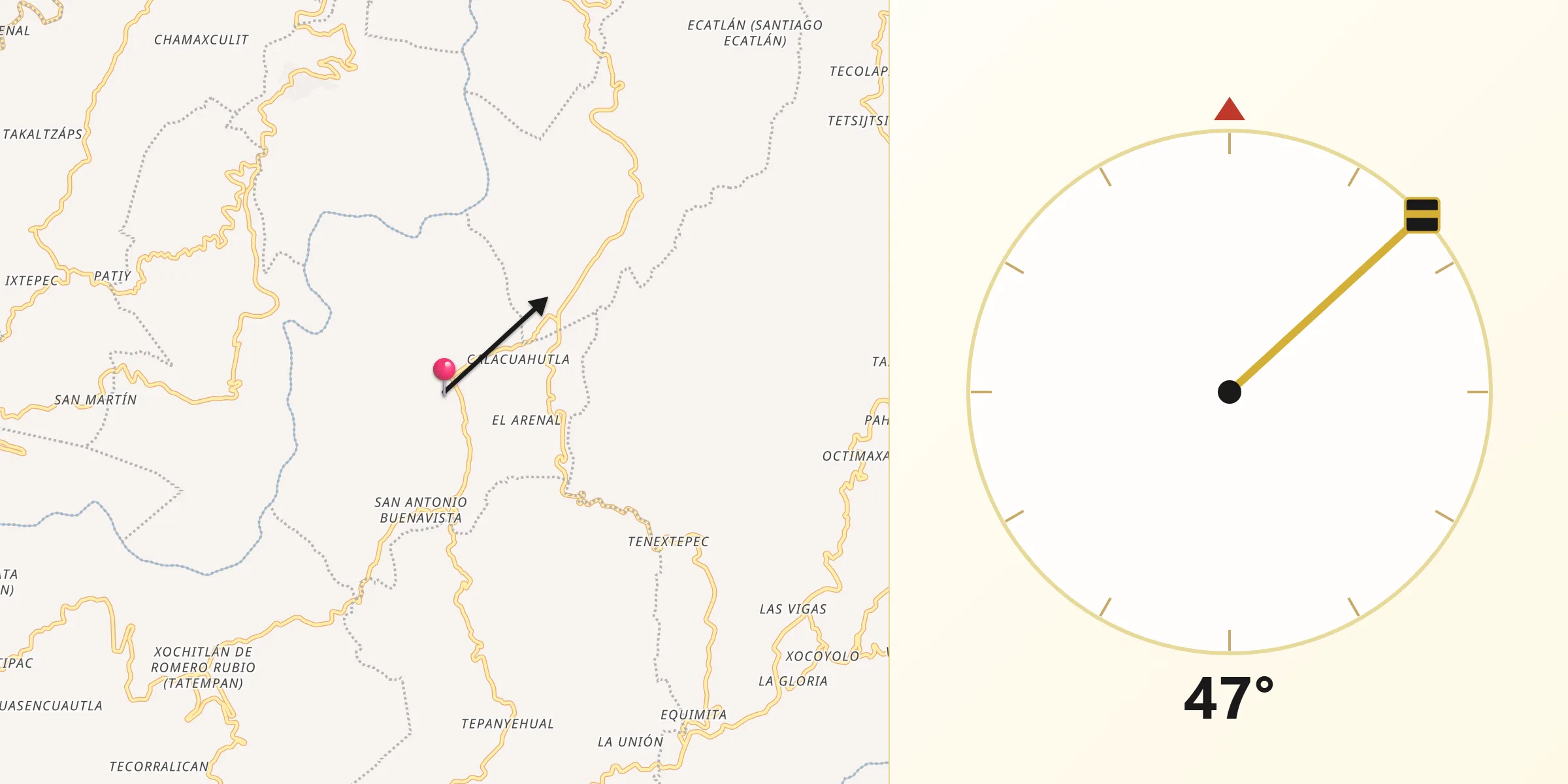 Dirección de la Qibla desde Zoquiopan