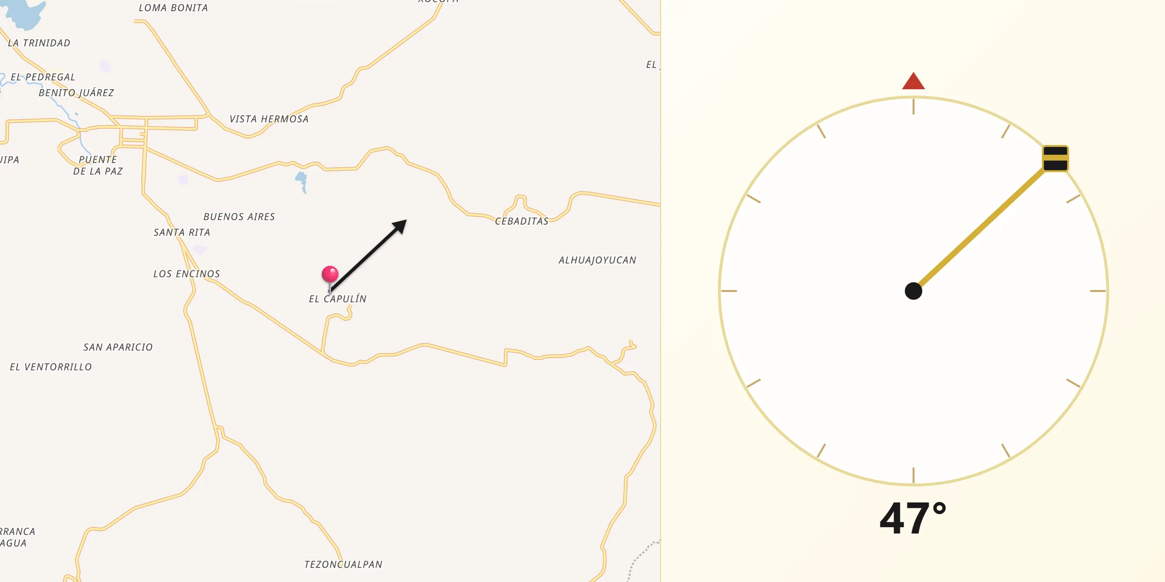 Dirección de la Qibla desde El Capulín