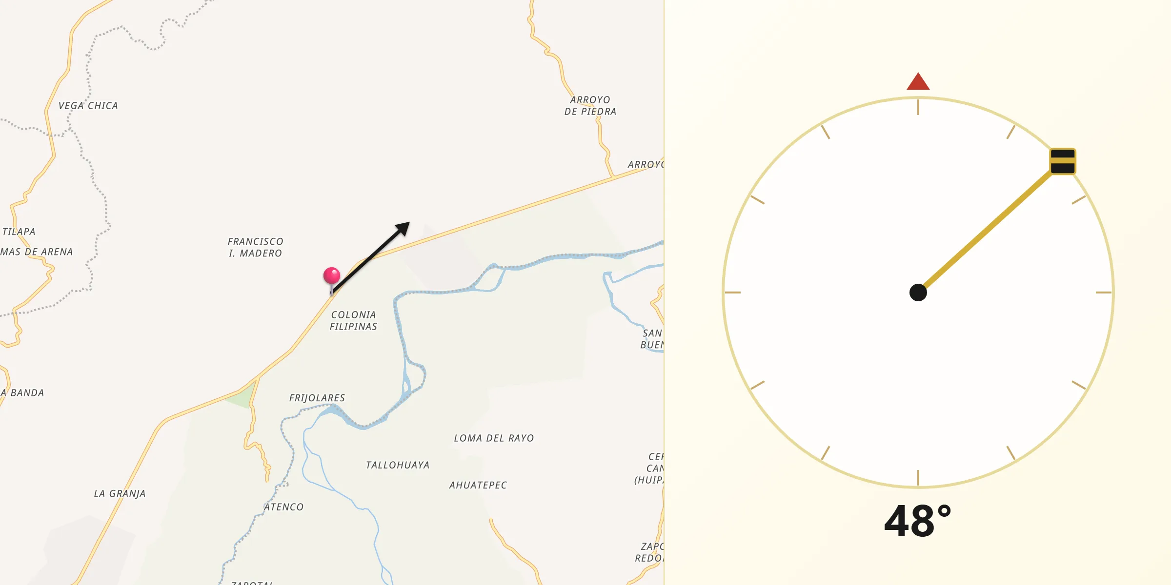 Dirección de la Qibla desde El Jobo