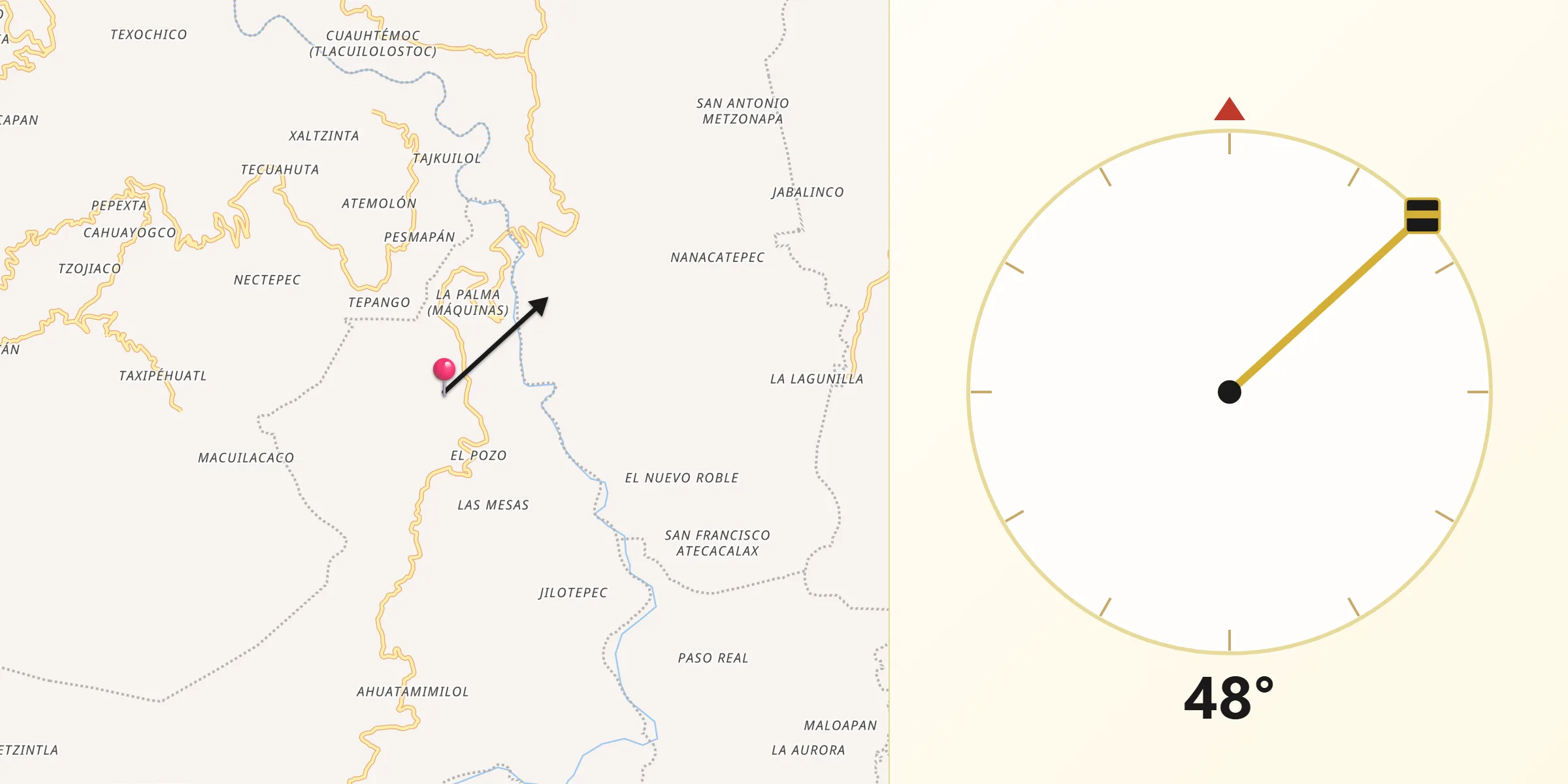Dirección de la Qibla desde Mazatepec