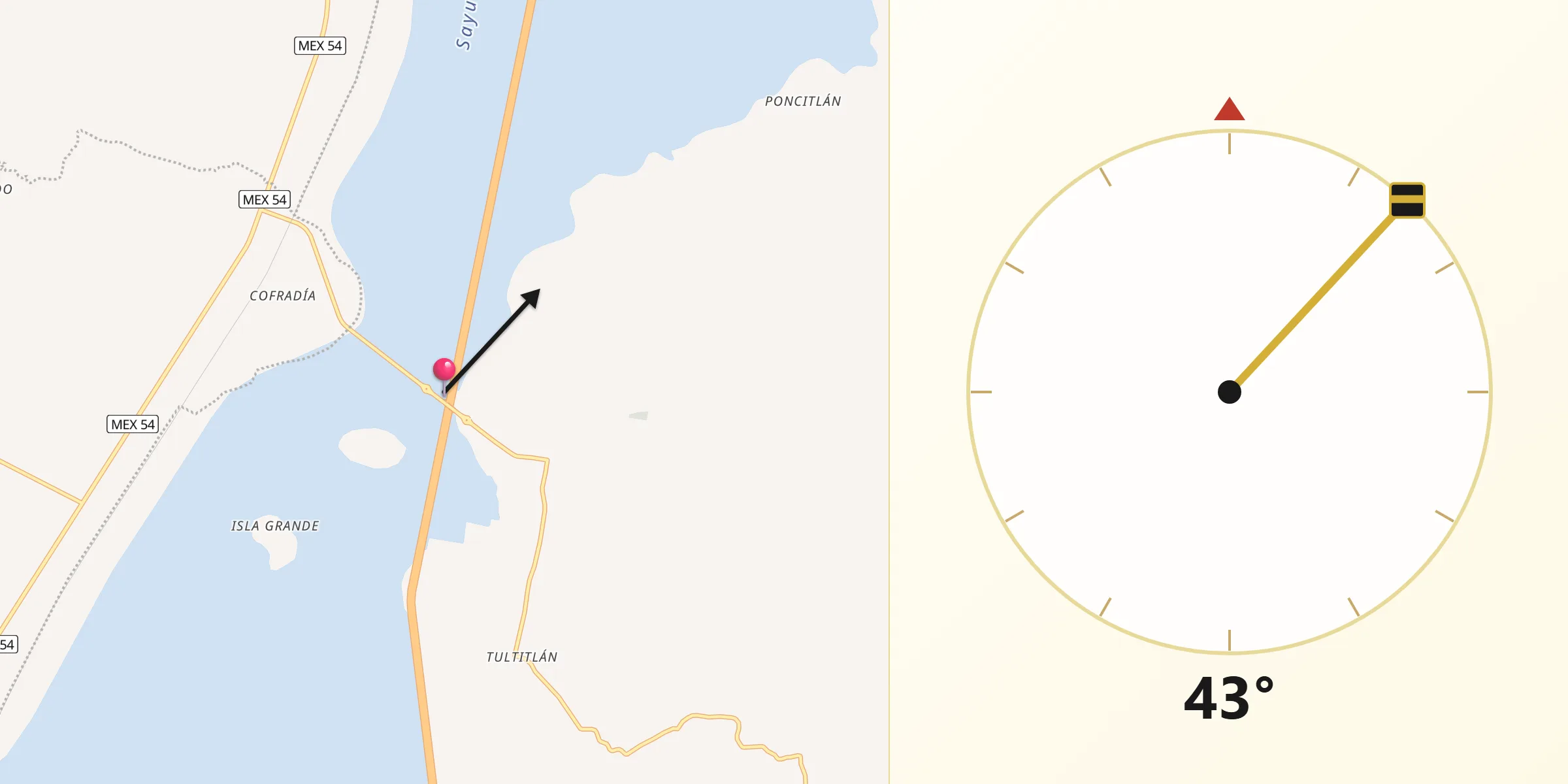 Dirección de la Qibla desde Atoyac