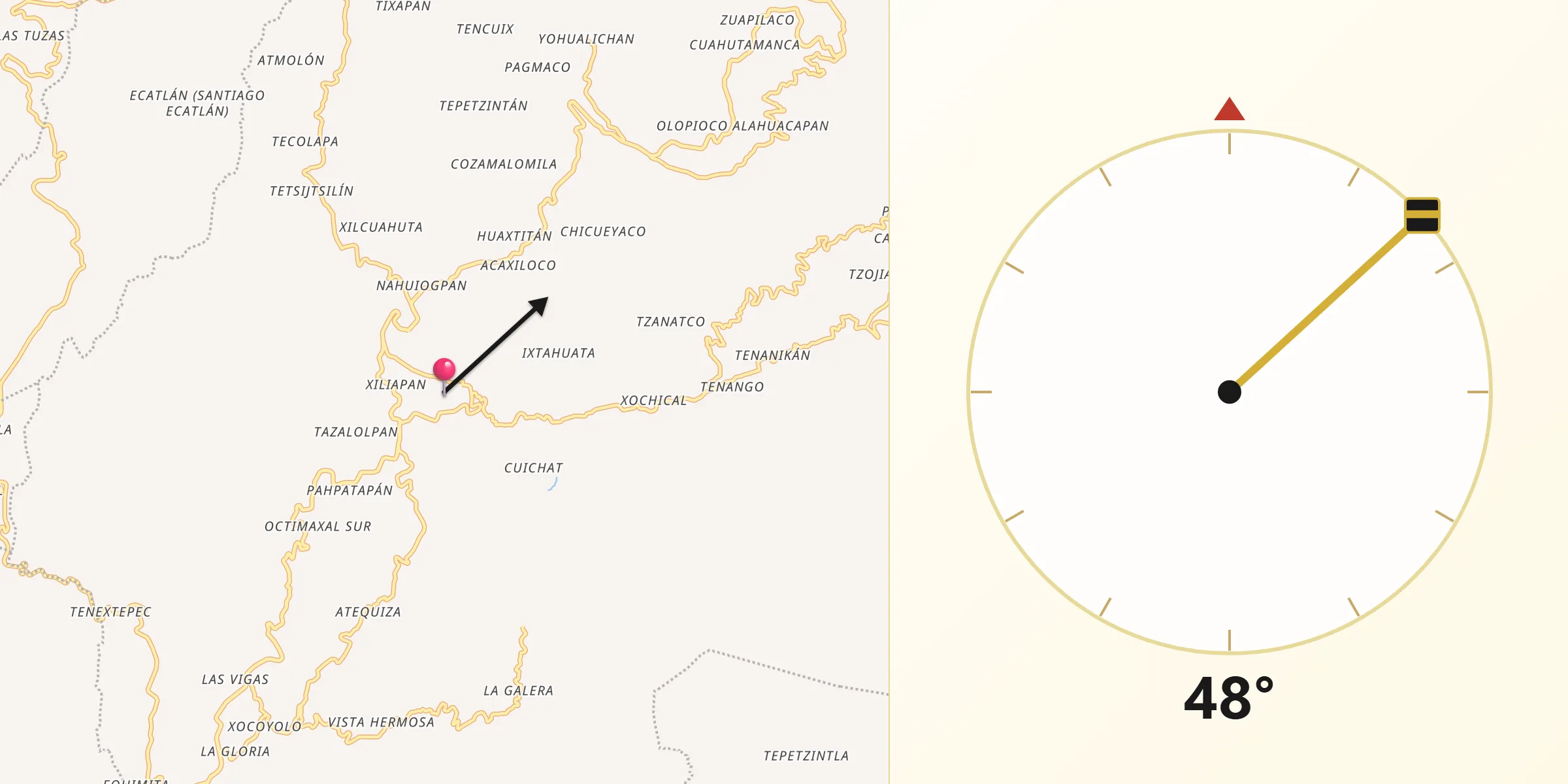 Dirección de la Qibla desde Cuetzalan