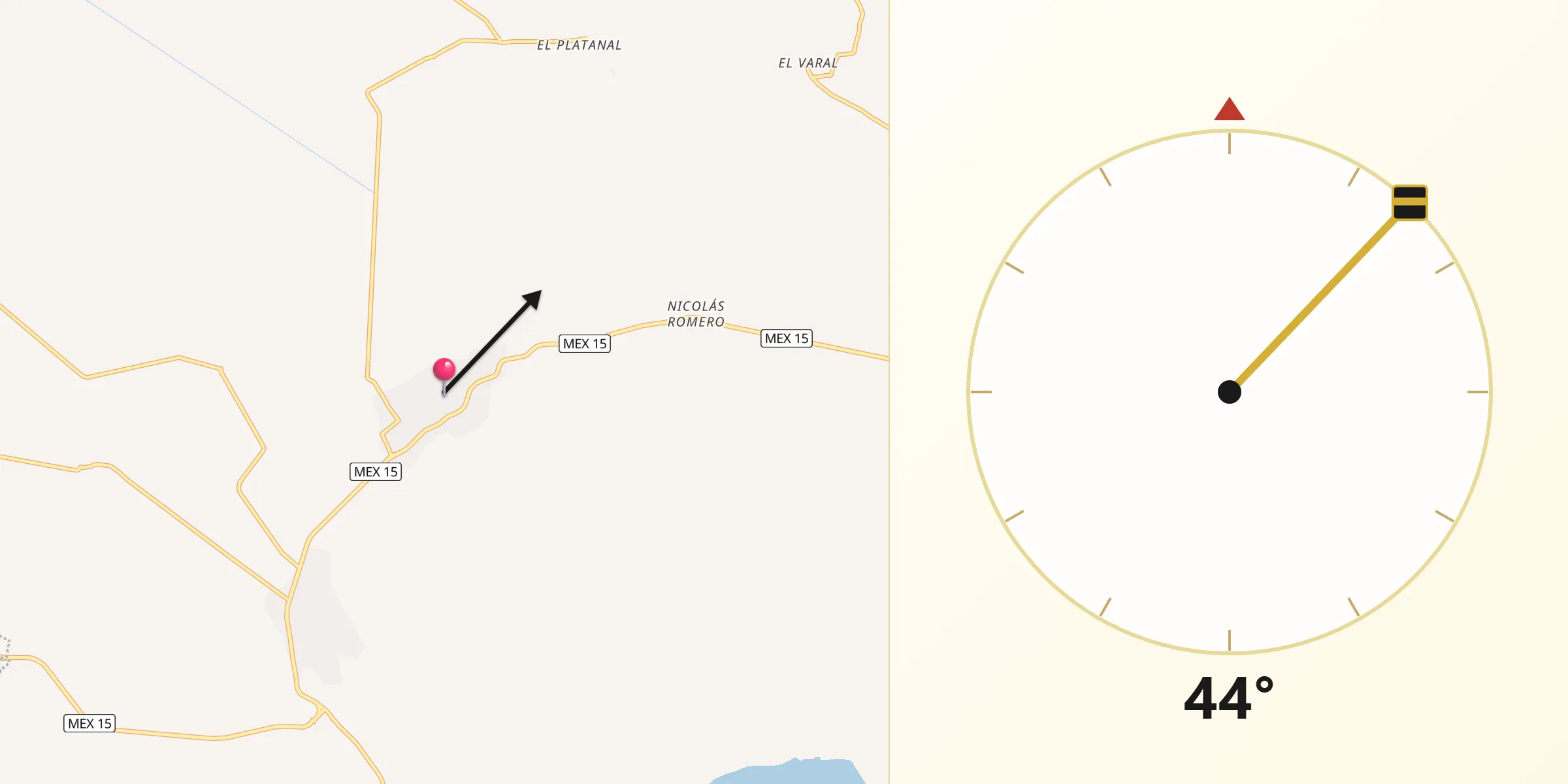 Dirección de la Qibla desde Villamar