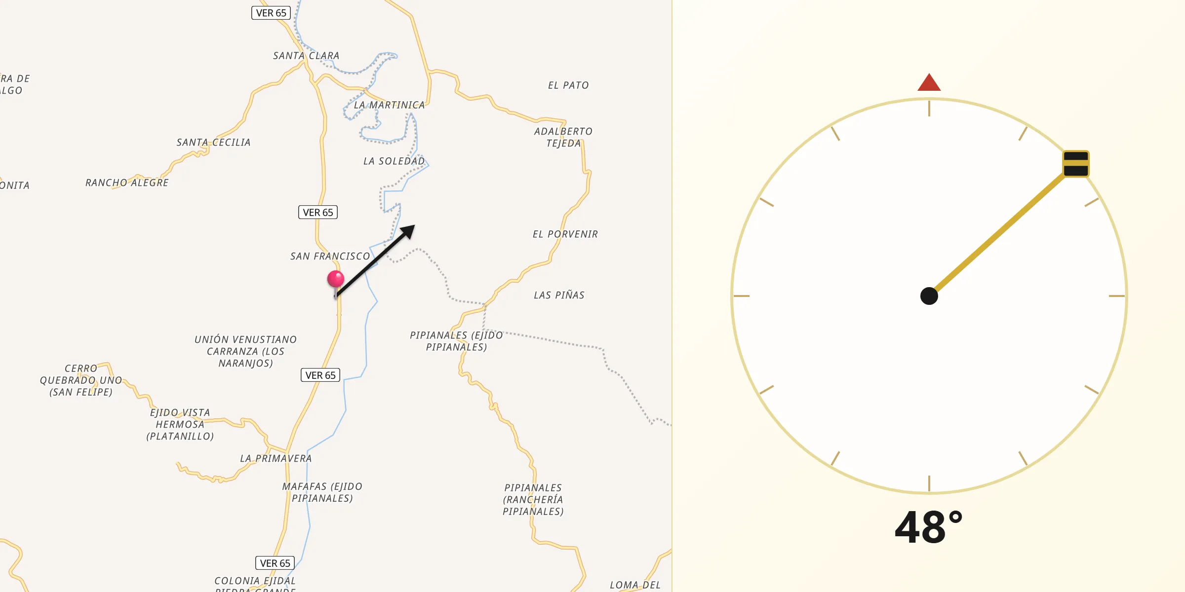 Dirección de la Qibla desde Arroyo Hondo