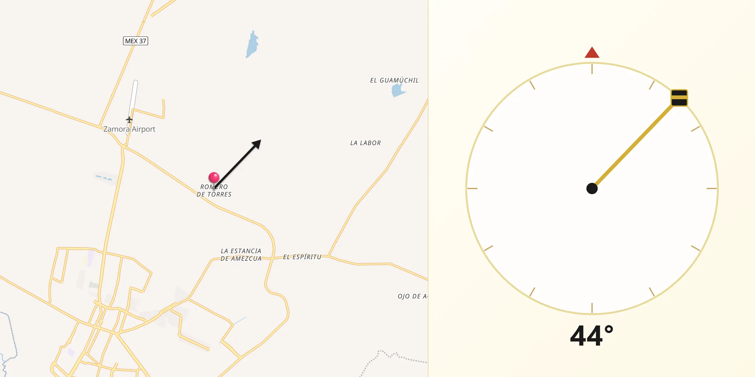 Dirección de la Qibla desde Romero de Torres