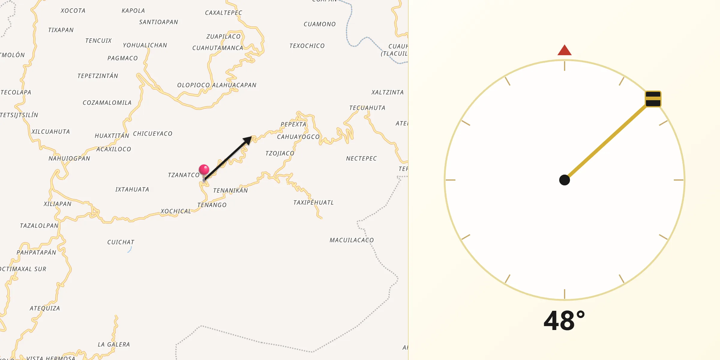 Dirección de la Qibla desde Cuauhtamazaco