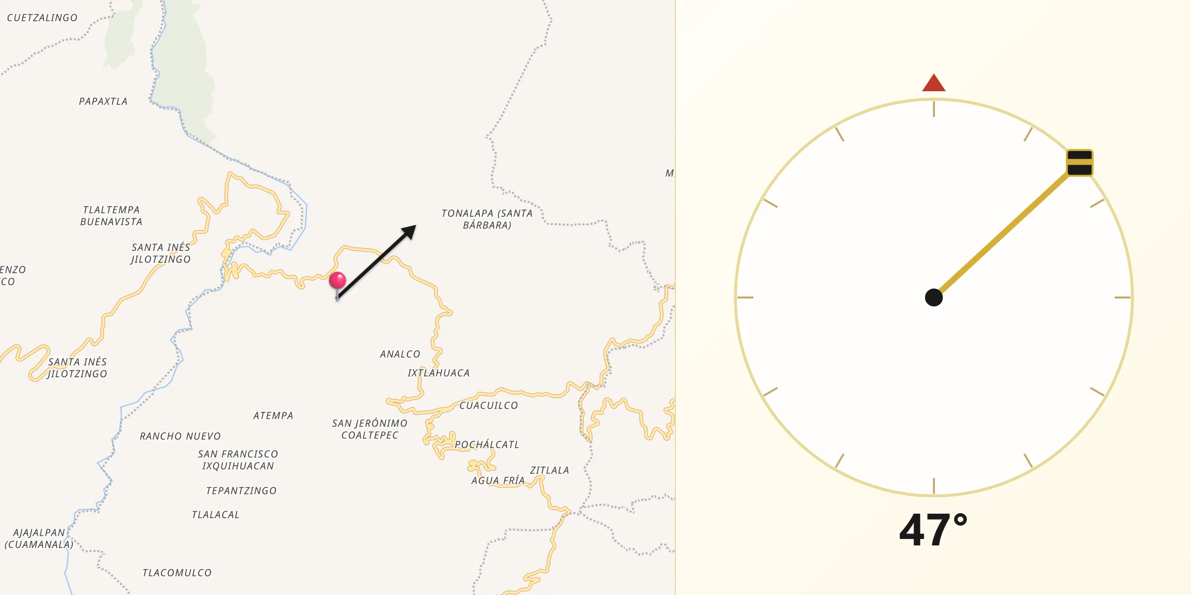 Dirección de la Qibla desde San Marcos Eloxochitlán