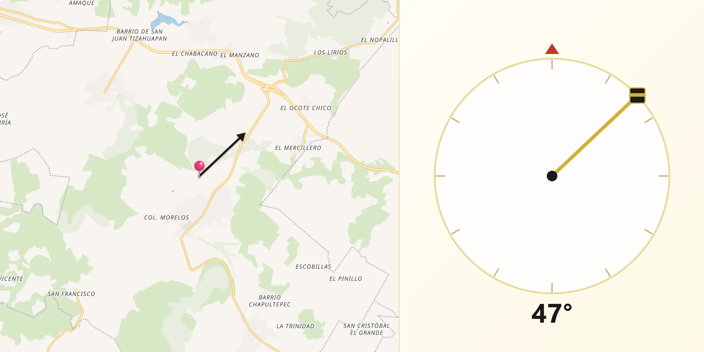 Dirección de la Qibla desde Epazoyucan
